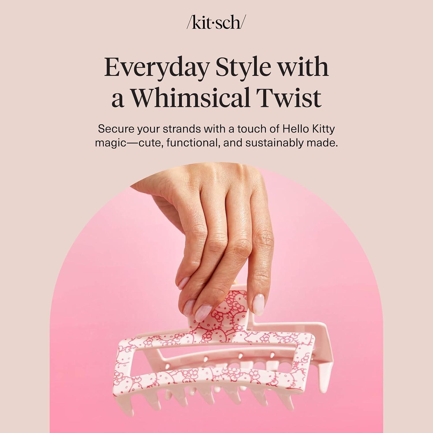 imageKitsch Hello Kitty Recycled Plastic Jumbo Claw Clip Extra Large claw Clips for Thick Hair Big Hair Clips for Thin Hair Ideal Gifts for Women 1 Piece Pink Kitty FacesPink Kitty Faces