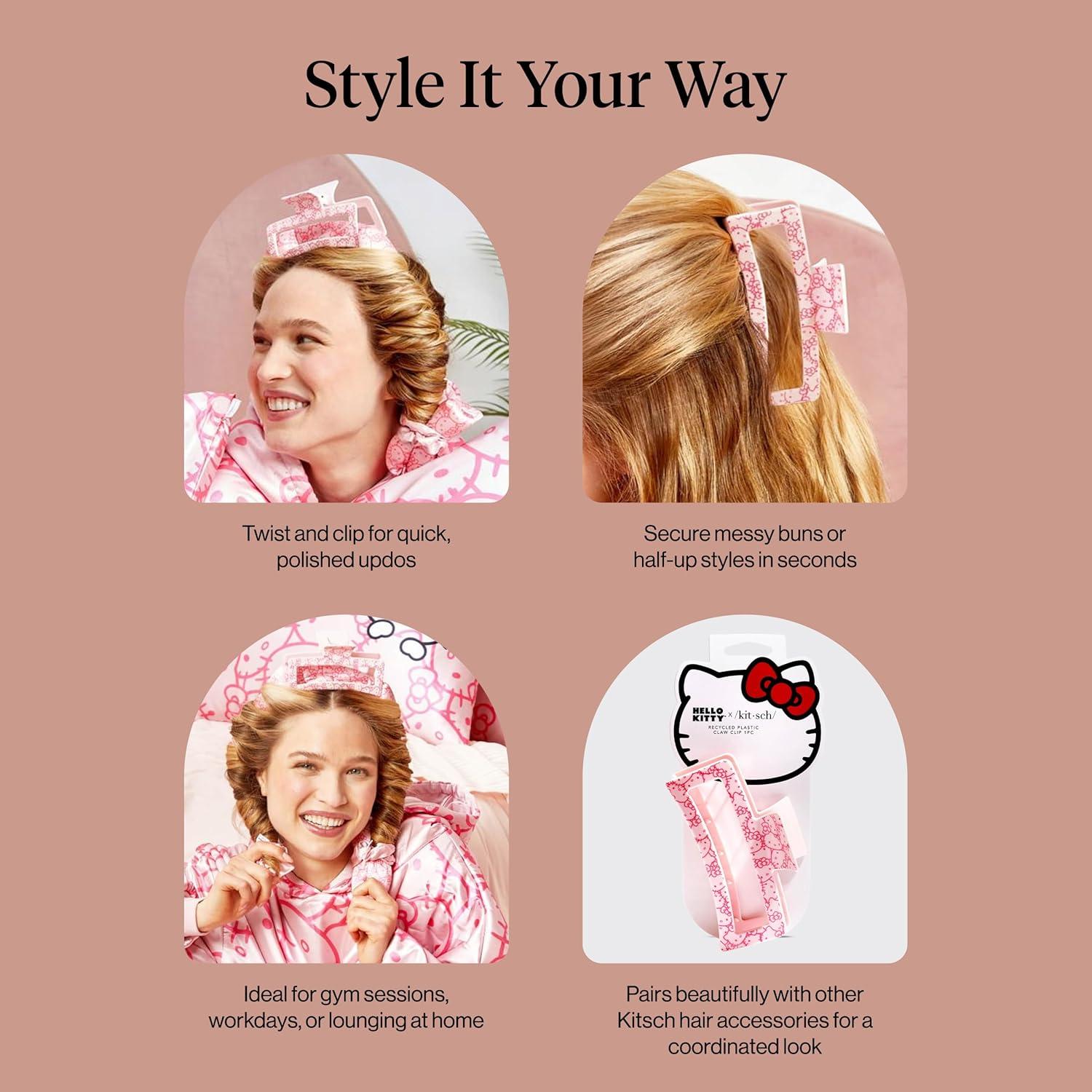 imageKitsch Hello Kitty Recycled Plastic Jumbo Claw Clip Extra Large claw Clips for Thick Hair Big Hair Clips for Thin Hair Ideal Gifts for Women 1 Piece Pink Kitty FacesPink Kitty Faces