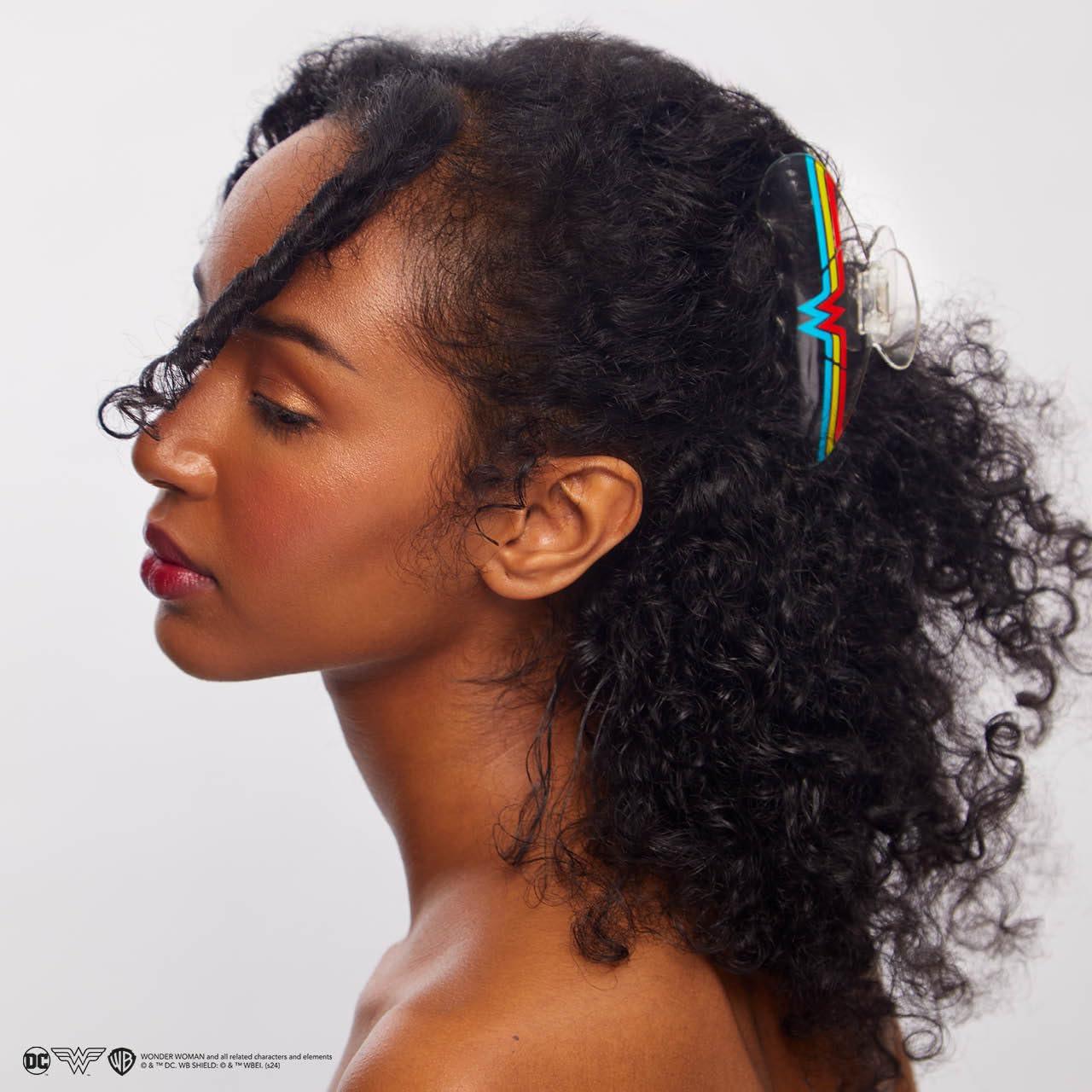 imageKitsch Wonder Woman Clear Acrylic Large Claw Clip Durable Hair Claw Clip for All Hair Types Great for Updo HalfUp Stays In Place Without Pulling Gifts For Women 1pcWonder Woman Clear