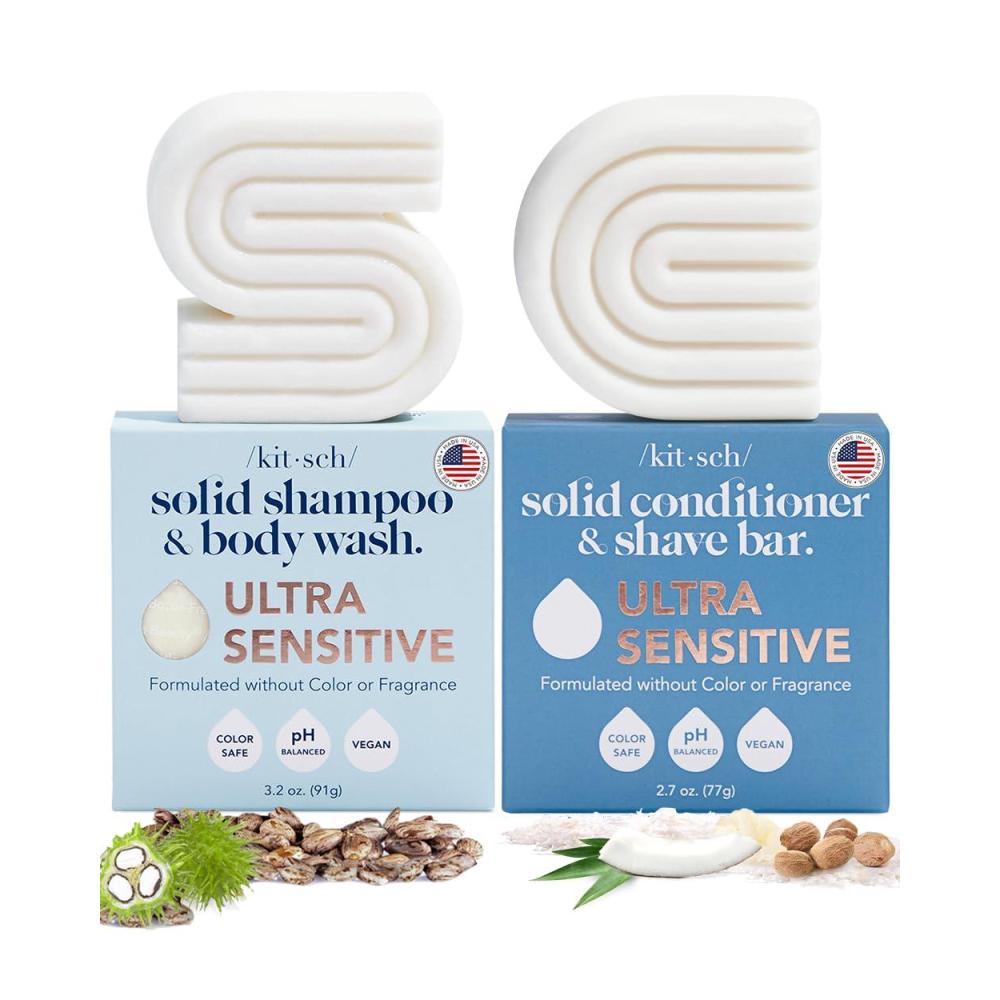 imageKitsch 2in1 Ultra Sensitive Shampoo Bar ampamp Body Wash Conditioner Bar ampamp Shaving Soap FragranceFree Bar Soap for Sensitive Skin ampamp Scalp For Healthy Radiant Hair and Skin Made in USA 2pcs