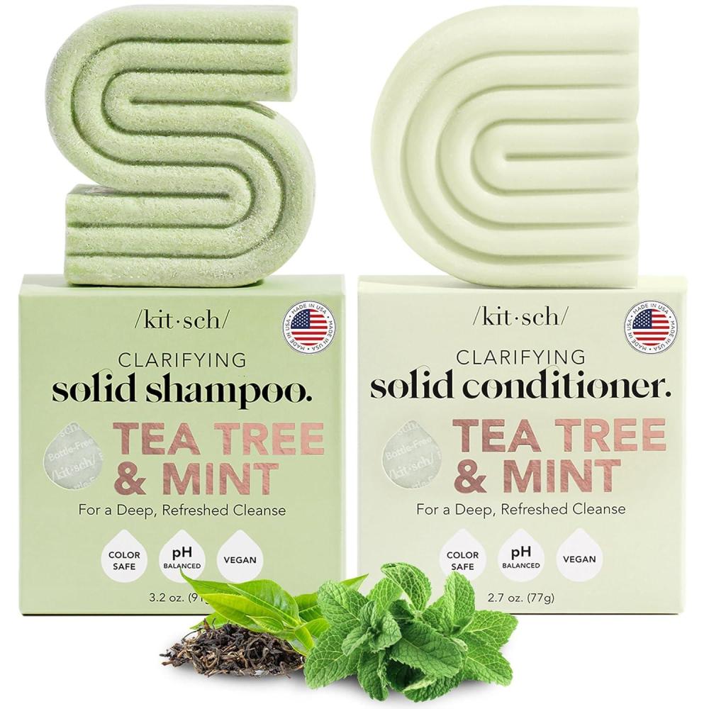 imageKitsch Clarifying Tea Tree Shampoo and Conditioner Set Shampoo ampamp Conditioner Bar for Women and Men Scalp ampamp Oil Control Hair Care Free of Paraben Sulfate ampamp Silicone Made in USA 2 pcs