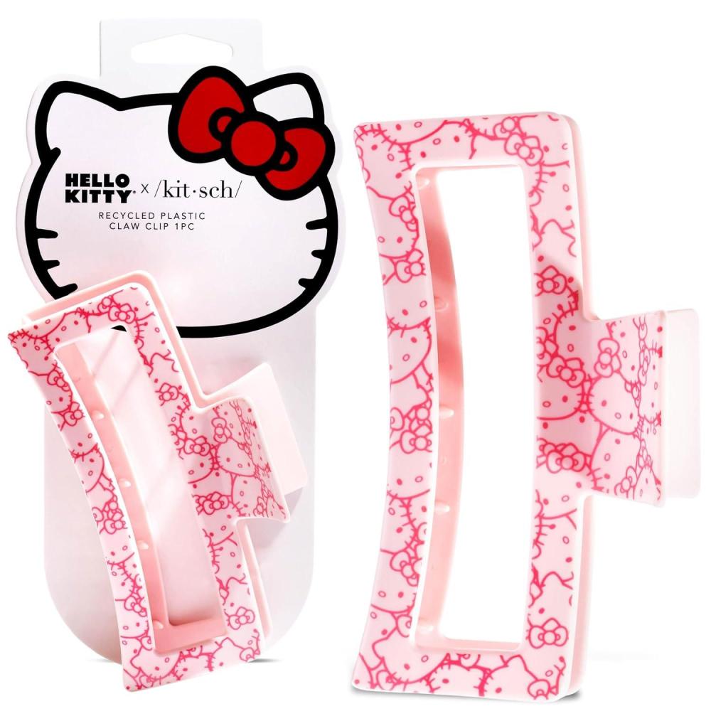 imageKitsch Hello Kitty Recycled Plastic Jumbo Claw Clip Extra Large claw Clips for Thick Hair Big Hair Clips for Thin Hair Ideal Gifts for Women 1 Piece Pink Kitty FacesPink Kitty Faces