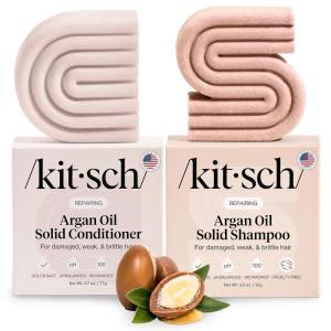 Kitsch Argan Oil Shampoo and Conditioner Bar – Repairing Solid Shampoo and Conditioner for Women and Men – Moisturizing Hair Care for Dry, Damaged Hair – Paraben & Sulfate-Free, Made in USA – 2pc set