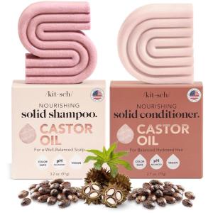 Kitsch Castor Oil Shampoo and Conditioner Set – Organic Castor Oil Hair Care for Dull & Dry Hair – Nourishing Bar Soap for Hair Growth – Free of Sulfate, Silicone, & Paraben – Made in USA – 2pcs