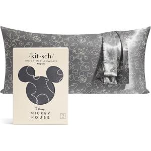 Kitsch & Disney Mickey Mouse Satin Pillowcase with Zipper Softer Than Silk, Cooling Pillow Case for Hair & Skin, Wrinkle-Free, Machine Washable, King Size (19×36)