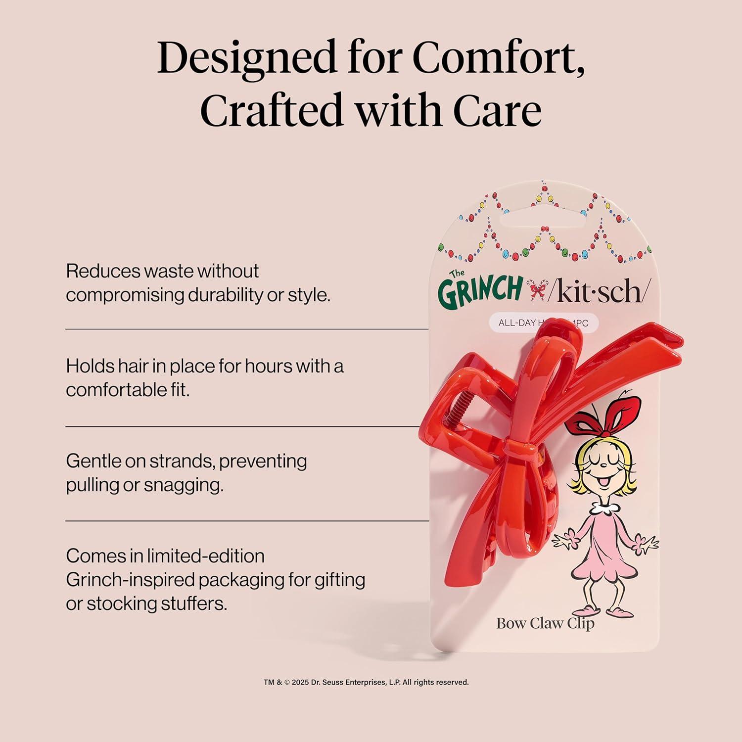 imageThe Grinch x Kitsch Bow Hair Claw Clip for Women Strong Hold for Thick or Thin Hair Glossy Red Hair Clip for Holidays or Everyday Hairstyle Ideal Stocking Stuffers and Gifts for Women 1 pc