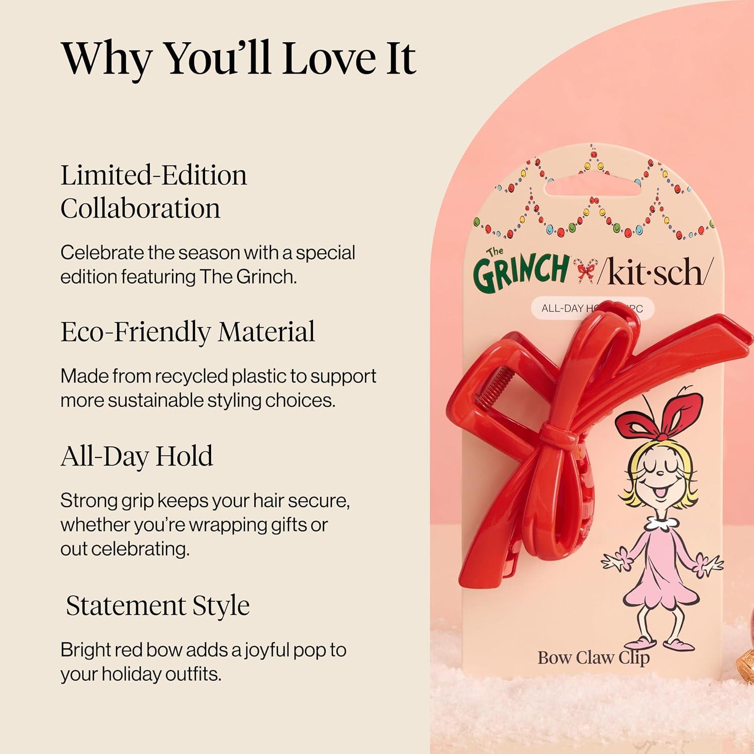 imageThe Grinch x Kitsch Bow Hair Claw Clip for Women Strong Hold for Thick or Thin Hair Glossy Red Hair Clip for Holidays or Everyday Hairstyle Ideal Stocking Stuffers and Gifts for Women 1 pc