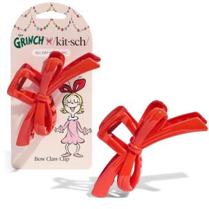 The Grinch x Kitsch Bow Hair Claw Clip for Women – Strong Hold for Thick or Thin Hair | Glossy Red Hair Clip for Holidays or Everyday Hairstyle | Ideal Stocking Stuffers and Gifts for Women – 1 pc