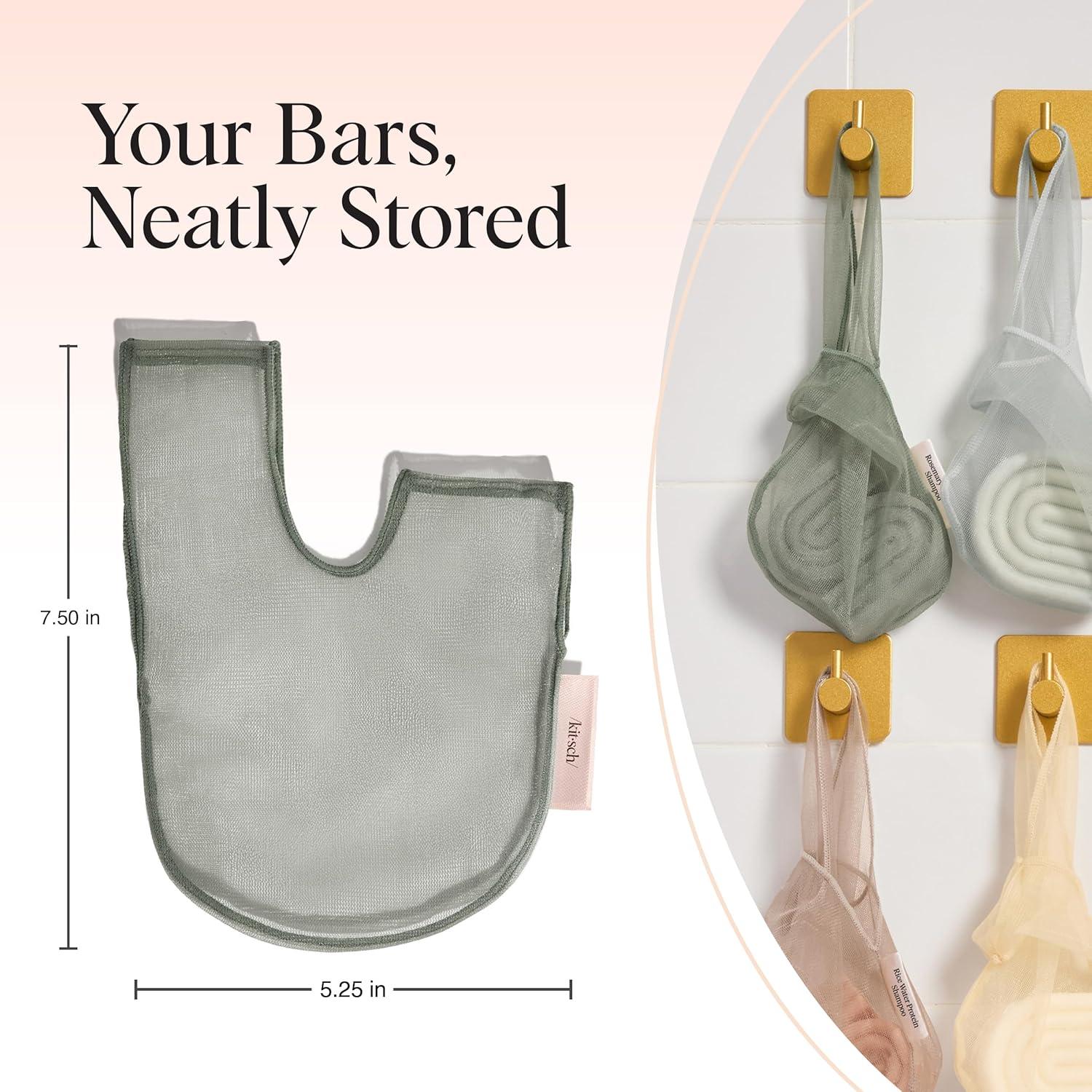 imageKitsch Bar Soap Saver Bag Patented Mesh Bag Soap Holder for Castor Oil Shampoo Bar with Tag Identifier Extends Use ampamp Prevents Soggy Mess Recycled Mesh Beauty Pouch EcoFriendlyRosemary Biotin Shampoo Bar Bag