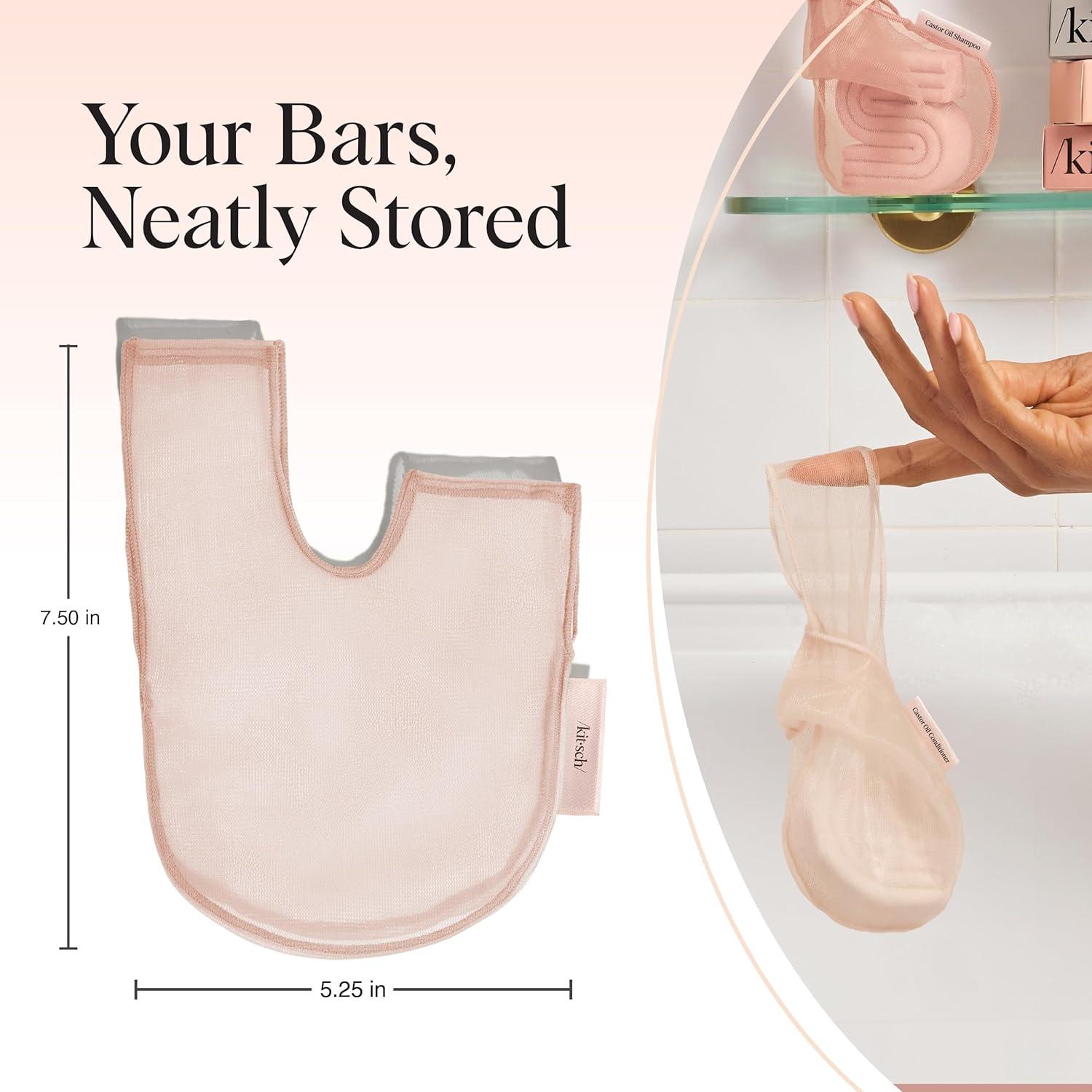 imageKitsch Bar Soap Saver Bag Patented Mesh Bag Soap Holder for Castor Oil Shampoo Bar with Tag Identifier Extends Use ampamp Prevents Soggy Mess Recycled Mesh Beauty Pouch EcoFriendlyCastor Oil Conditioner Bar Bag