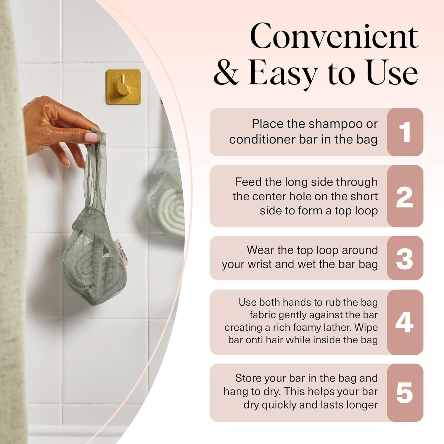 imageKitsch Bar Soap Saver Bag Patented Mesh Bag Soap Holder for Castor Oil Shampoo Bar with Tag Identifier Extends Use ampamp Prevents Soggy Mess Recycled Mesh Beauty Pouch EcoFriendlyRosemary Biotin Shampoo Bar Bag