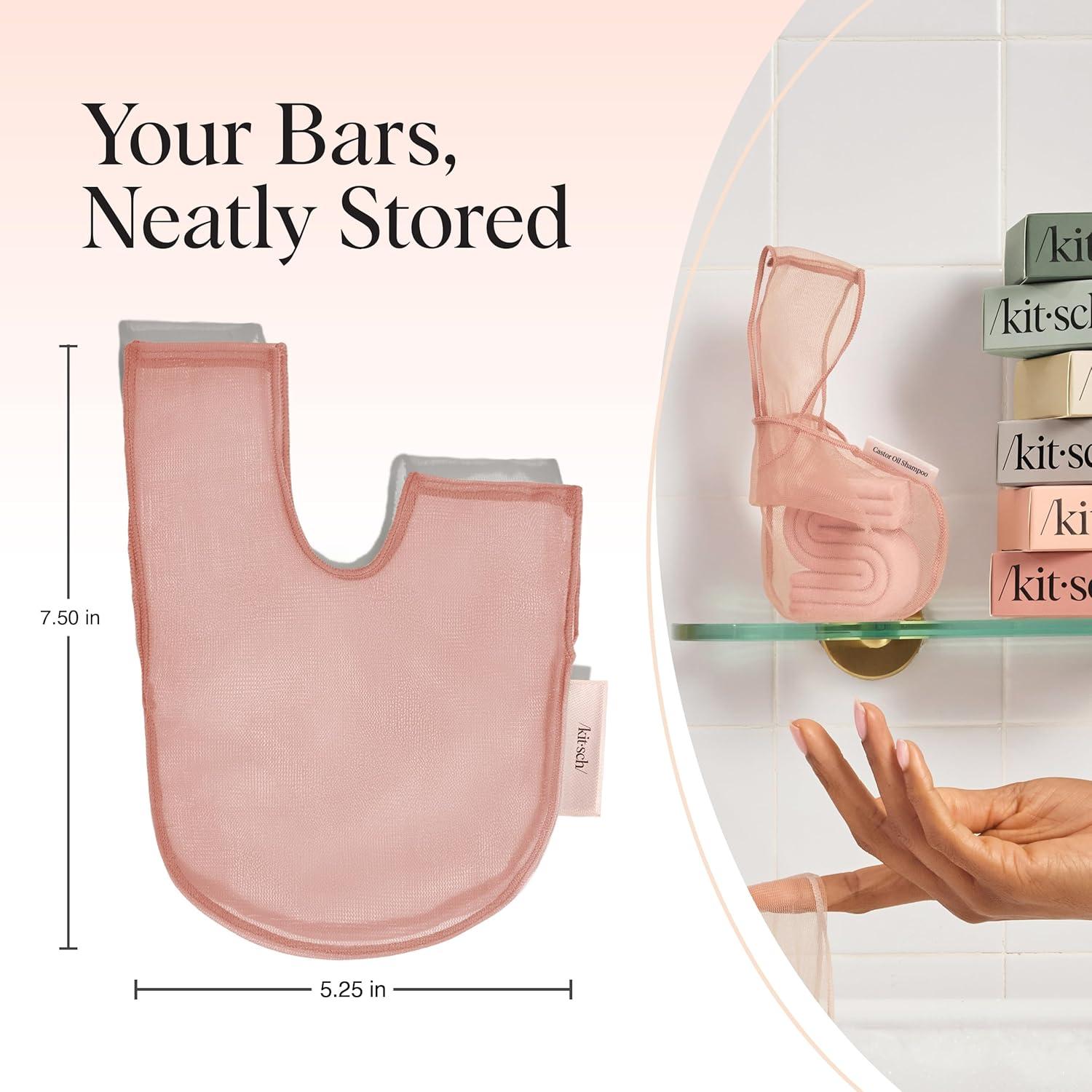 imageKitsch Bar Soap Saver Bag Patented Mesh Bag Soap Holder for Castor Oil Shampoo Bar with Tag Identifier Extends Use ampamp Prevents Soggy Mess Recycled Mesh Beauty Pouch EcoFriendlyCastor Oil Shampoo Bar Bag