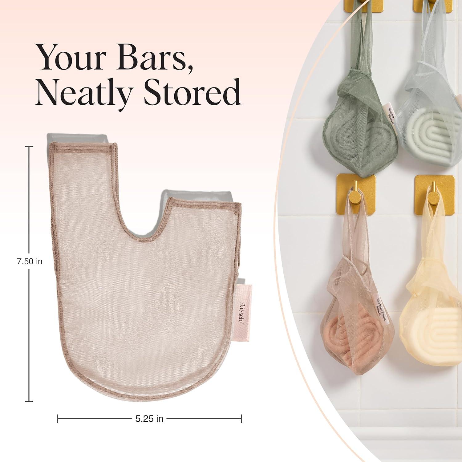 imageKitsch Bar Soap Saver Bag Patented Mesh Bag Soap Holder for Castor Oil Shampoo Bar with Tag Identifier Extends Use ampamp Prevents Soggy Mess Recycled Mesh Beauty Pouch EcoFriendlyRice Water Protein Shampoo Bar Bag