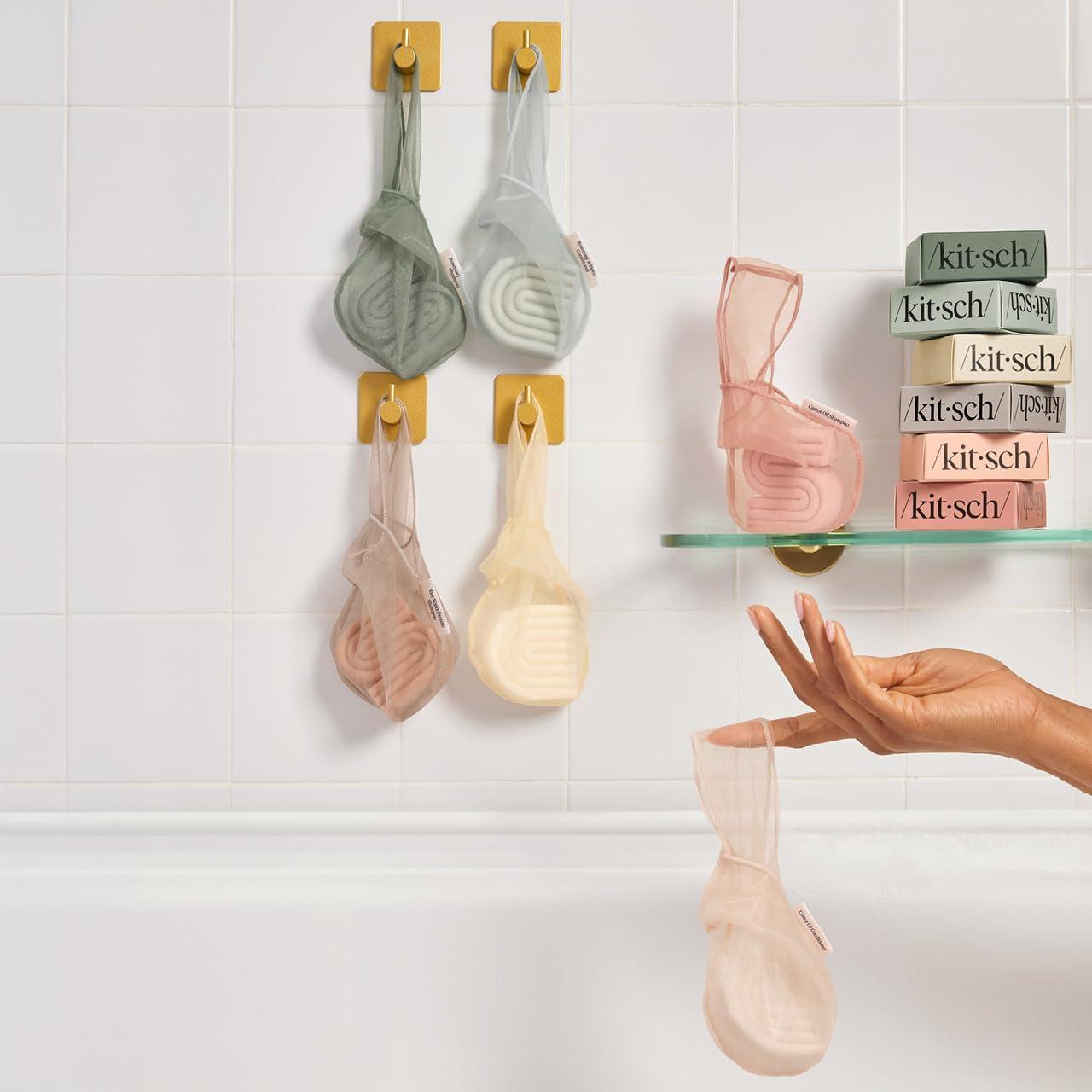 imageKitsch Bar Soap Saver Bag Patented Mesh Bag Soap Holder for Castor Oil Shampoo Bar with Tag Identifier Extends Use ampamp Prevents Soggy Mess Recycled Mesh Beauty Pouch EcoFriendlyRosemary Biotin Shampoo Bar Bag