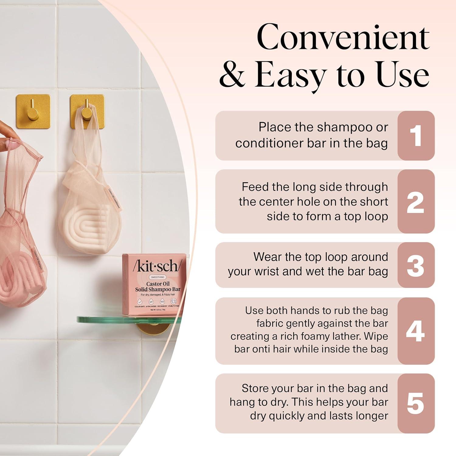 imageKitsch Bar Soap Saver Bag Patented Mesh Bag Soap Holder for Castor Oil Shampoo Bar with Tag Identifier Extends Use ampamp Prevents Soggy Mess Recycled Mesh Beauty Pouch EcoFriendlyCastor Oil Conditioner Bar Bag