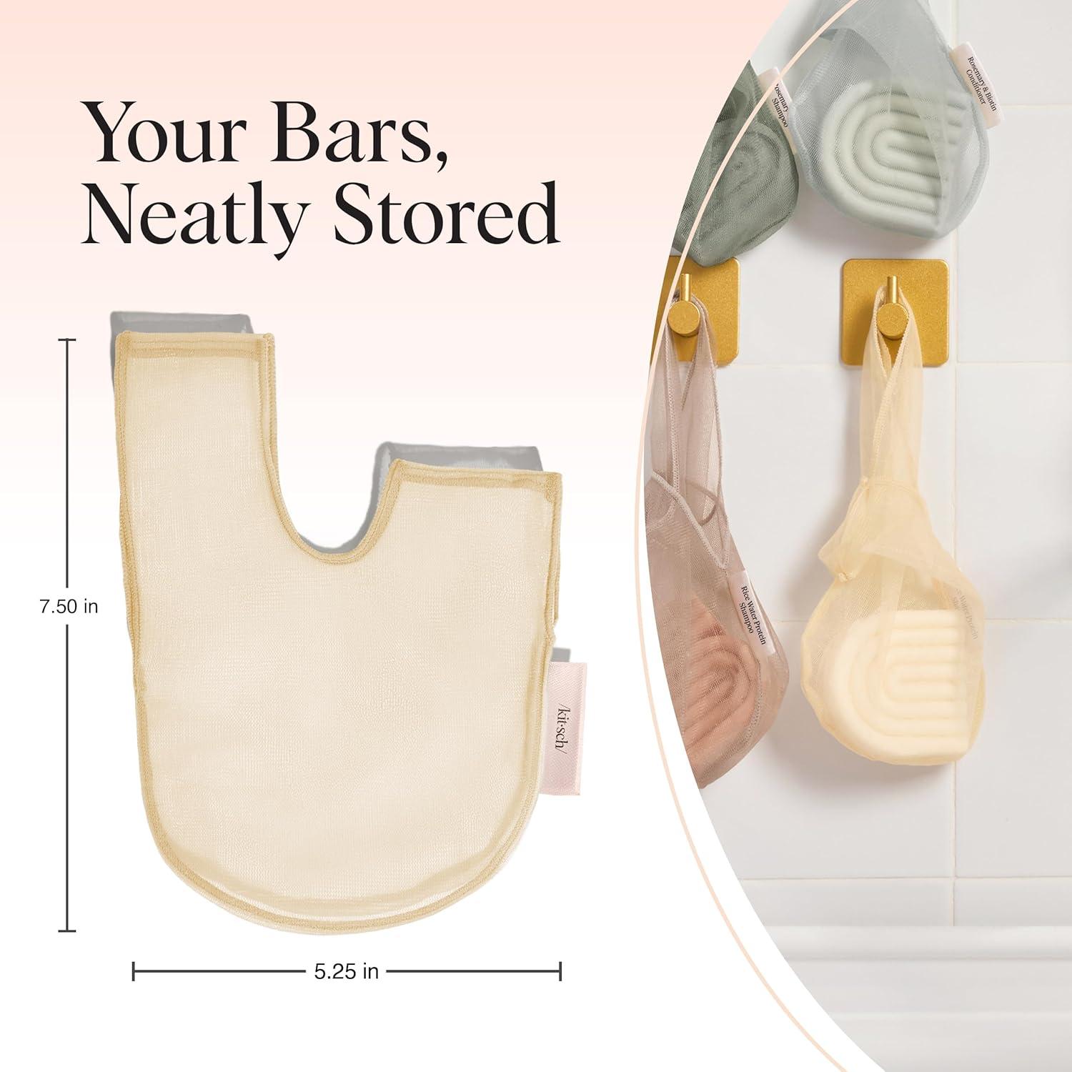 imageKitsch Bar Soap Saver Bag Patented Mesh Bag Soap Holder for Castor Oil Shampoo Bar with Tag Identifier Extends Use ampamp Prevents Soggy Mess Recycled Mesh Beauty Pouch EcoFriendlyRice Water Protein Conditioner Bar Bag
