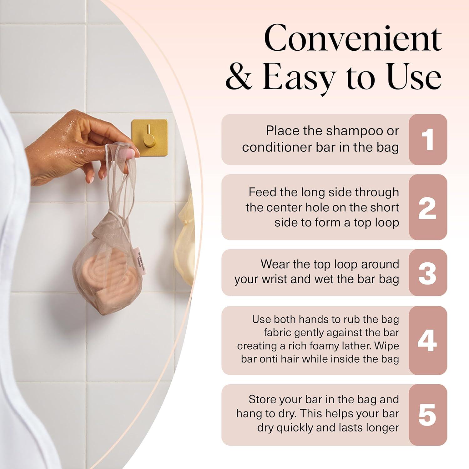 imageKitsch Bar Soap Saver Bag Patented Mesh Bag Soap Holder for Castor Oil Shampoo Bar with Tag Identifier Extends Use ampamp Prevents Soggy Mess Recycled Mesh Beauty Pouch EcoFriendlyRice Water Protein Shampoo Bar Bag