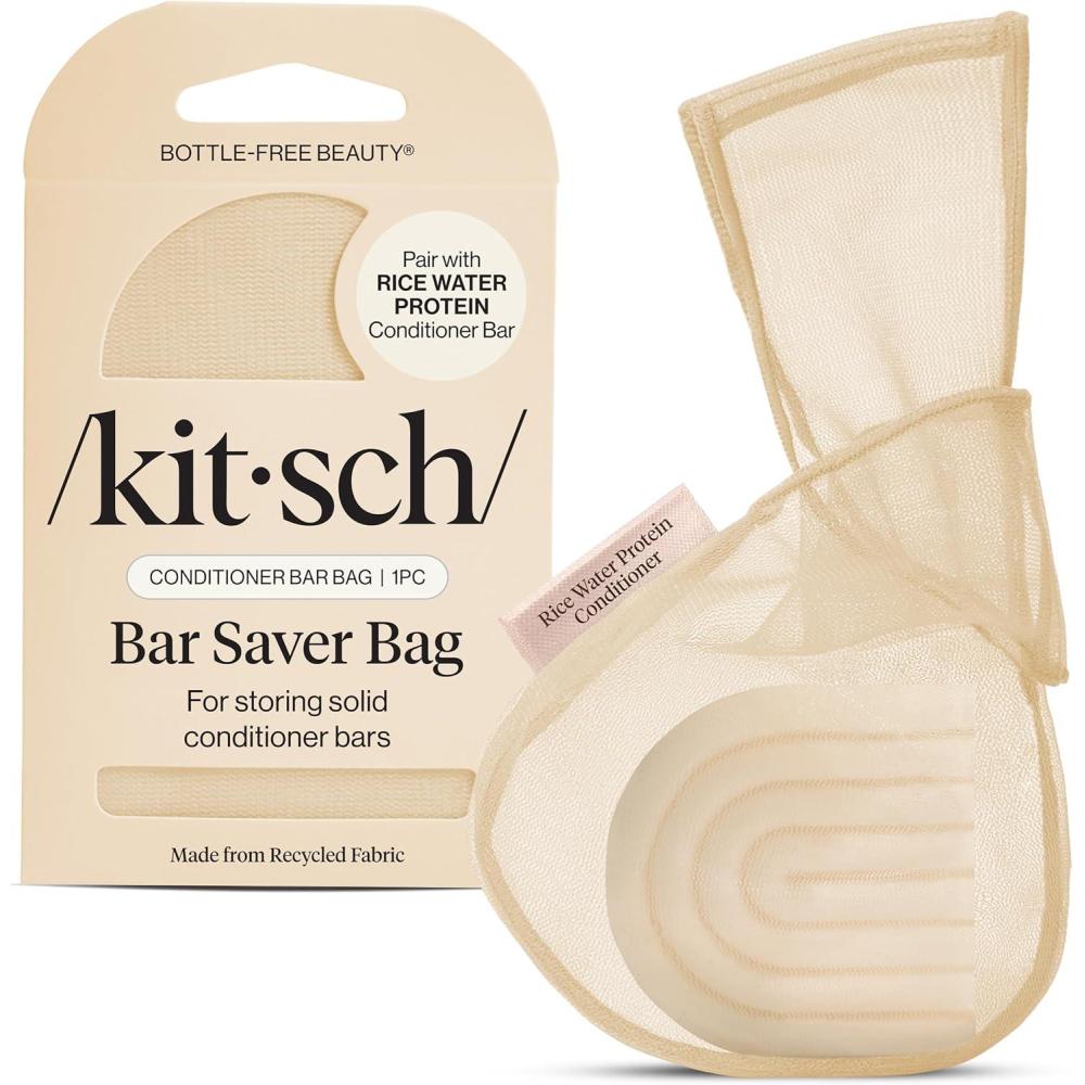imageKitsch Bar Soap Saver Bag Patented Mesh Bag Soap Holder for Castor Oil Shampoo Bar with Tag Identifier Extends Use ampamp Prevents Soggy Mess Recycled Mesh Beauty Pouch EcoFriendlyRice Water Protein Conditioner Bar Bag