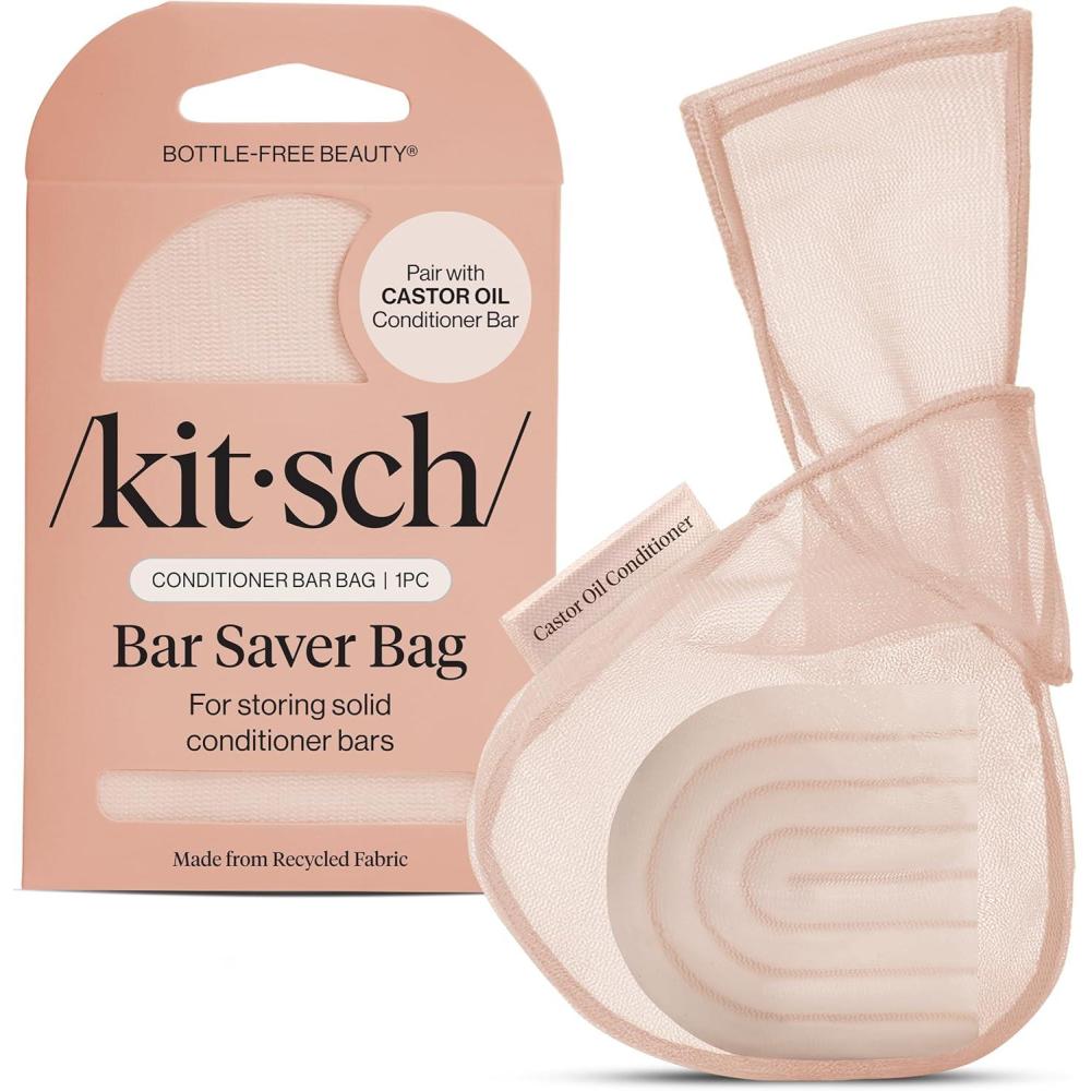 imageKitsch Bar Soap Saver Bag Patented Mesh Bag Soap Holder for Castor Oil Shampoo Bar with Tag Identifier Extends Use ampamp Prevents Soggy Mess Recycled Mesh Beauty Pouch EcoFriendlyCastor Oil Conditioner Bar Bag