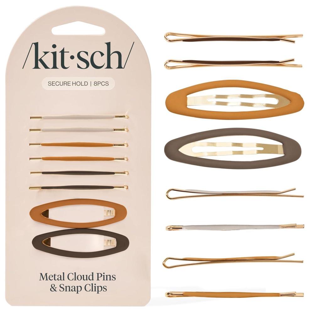 imageKitsch Hair Clips for Women ampamp Bobby Pins Gold Metal Snap Hair Barrettes Stylish No Slip PainFree Ideal for Everyday Hairstyles Ideal Gifts for Women Sedona 8pc Set