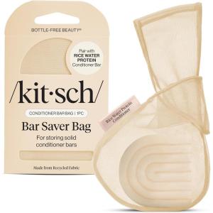 Kitsch Bar Soap Saver Bag – Patented Mesh Bag Soap Holder for Castor Oil Shampoo Bar with Tag Identifier – Extends Use & Prevents Soggy Mess – Recycled Mesh Beauty Pouch, Eco-Friendly(Rice Water Protein Conditioner Bar Bag)