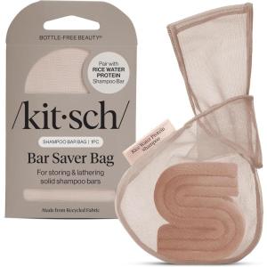 Kitsch Bar Soap Saver Bag – Patented Mesh Bag Soap Holder for Castor Oil Shampoo Bar with Tag Identifier – Extends Use & Prevents Soggy Mess – Recycled Mesh Beauty Pouch, Eco-Friendly(Rice Water Protein Shampoo Bar Bag)