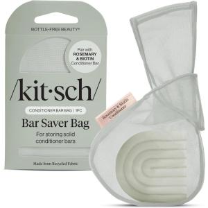 Kitsch Bar Soap Saver Bag – Patented Mesh Bag Soap Holder for Castor Oil Shampoo Bar with Tag Identifier – Extends Use & Prevents Soggy Mess – Recycled Mesh Beauty Pouch, Eco-Friendly(Rosemary & Biotin Conditioner Bar Bag)