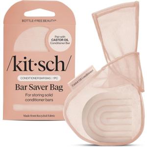 Kitsch Bar Soap Saver Bag – Patented Mesh Bag Soap Holder for Castor Oil Shampoo Bar with Tag Identifier – Extends Use & Prevents Soggy Mess – Recycled Mesh Beauty Pouch, Eco-Friendly(Castor Oil Conditioner Bar Bag)