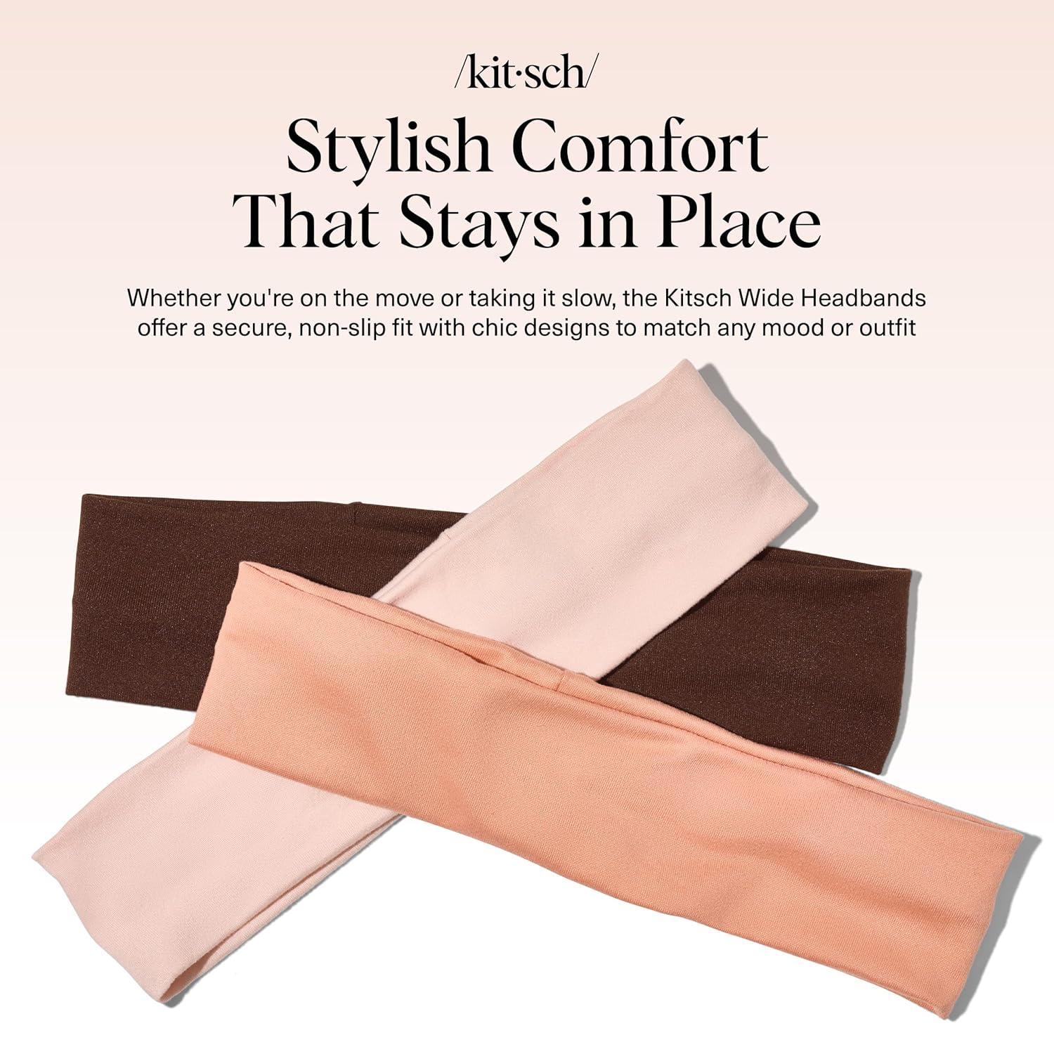 imageKitsch Wide Headbands for Women Fashion Sports Headband for Workout Yoga Gym Running Exercise Stretchy Head Bands Hair Accessories Ideal Gifts for Women Garden Bouquet 3pcsRosewood