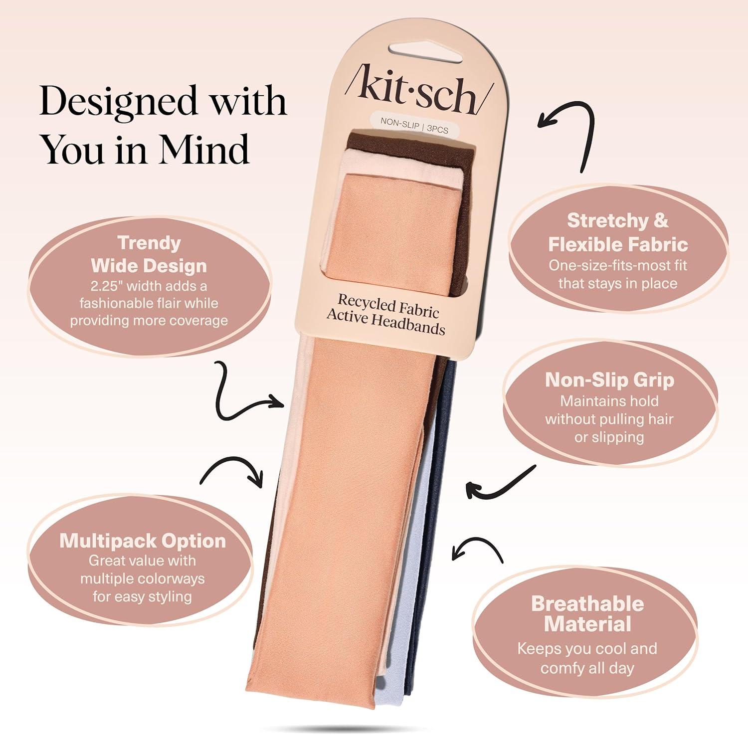 imageKitsch Wide Headbands for Women Fashion Sports Headband for Workout Yoga Gym Running Exercise Stretchy Head Bands Hair Accessories Ideal Gifts for Women Garden Bouquet 3pcsRosewood