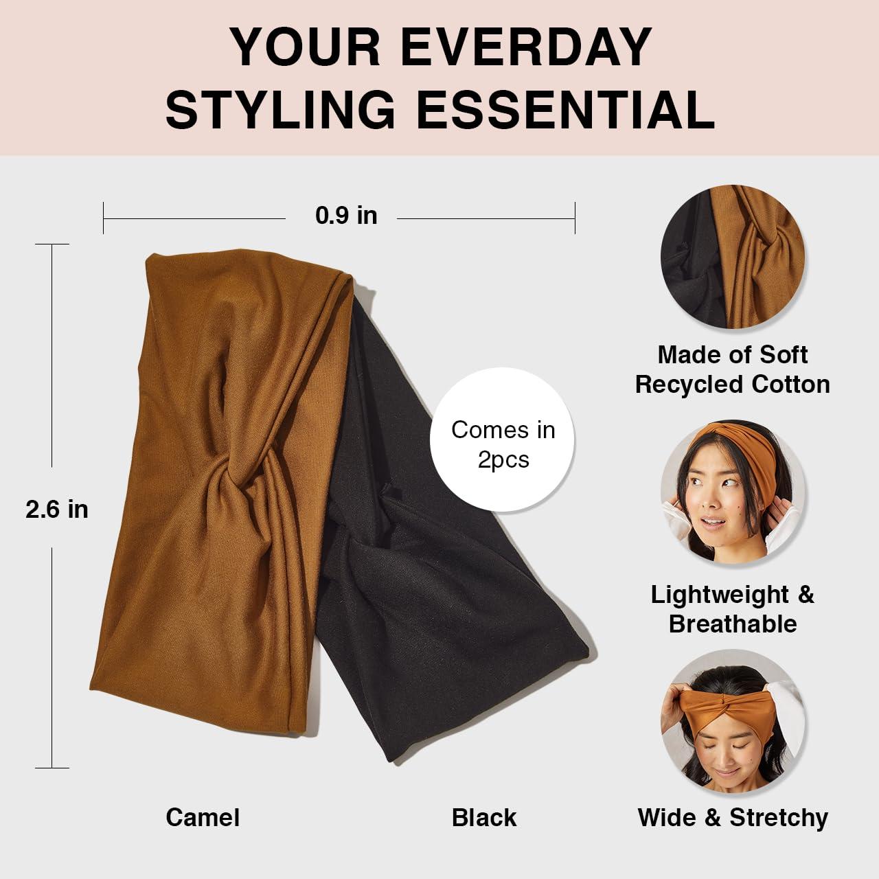 imageKitsch Wide Headbands for Women  Fashion Sports Headband for Workout Yoga Gym Running Exercise  Stretchy Head Bands for Womens Hair  Hair Accessories  Ideal Gifts for Women  Rosewood 2pcsBlack  Camel