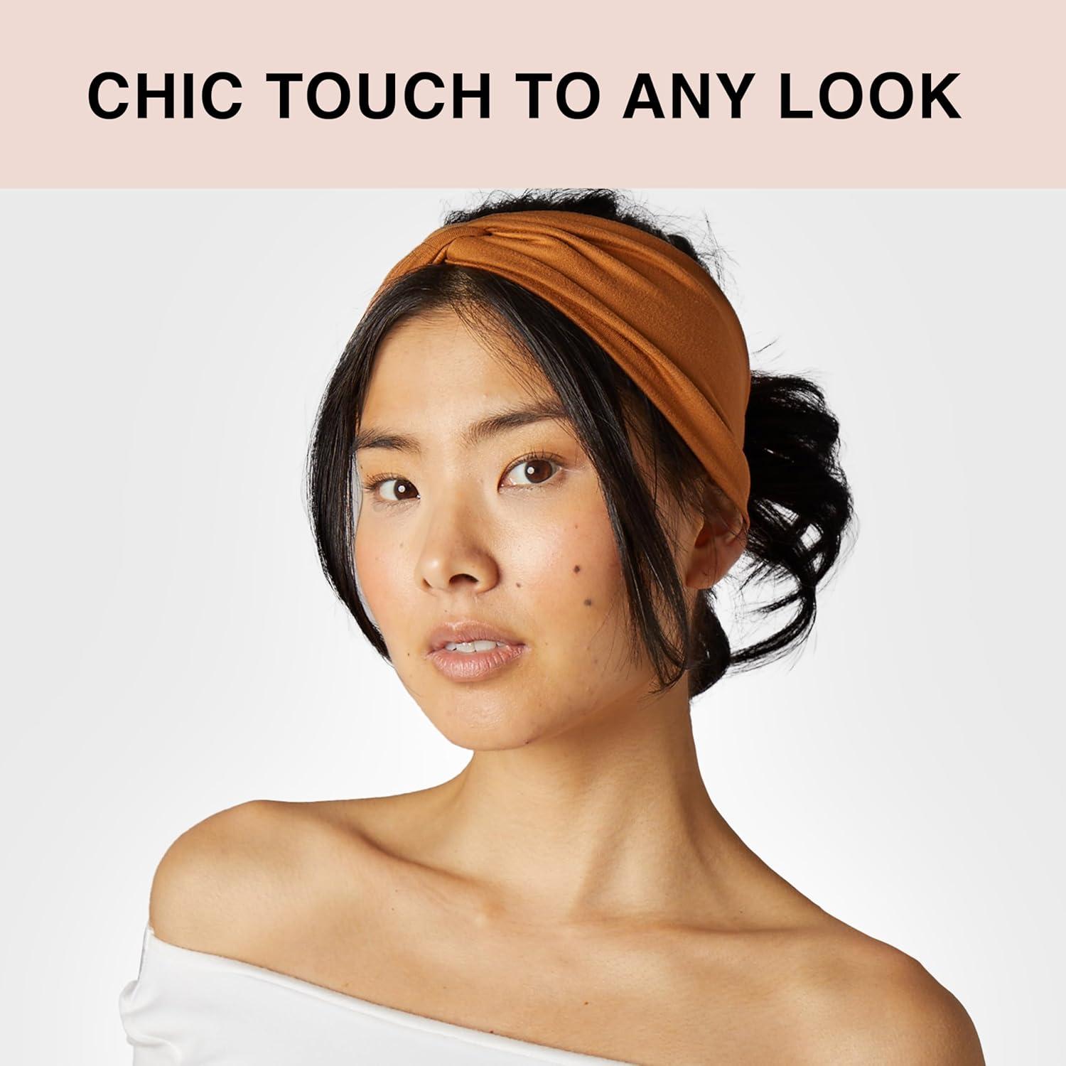 imageKitsch Wide Headbands for Women  Fashion Sports Headband for Workout Yoga Gym Running Exercise  Stretchy Head Bands for Womens Hair  Hair Accessories  Ideal Gifts for Women  Rosewood 2pcsBlack  Camel