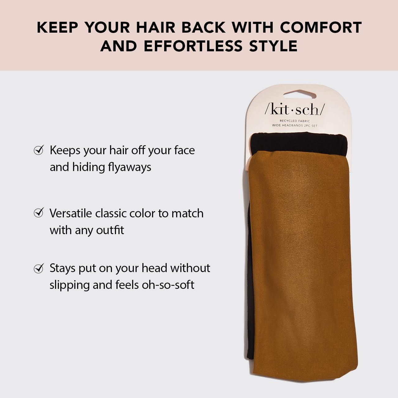 imageKitsch Wide Headbands for Women  Fashion Sports Headband for Workout Yoga Gym Running Exercise  Stretchy Head Bands for Womens Hair  Hair Accessories  Ideal Gifts for Women  Rosewood 2pcsBlack  Camel