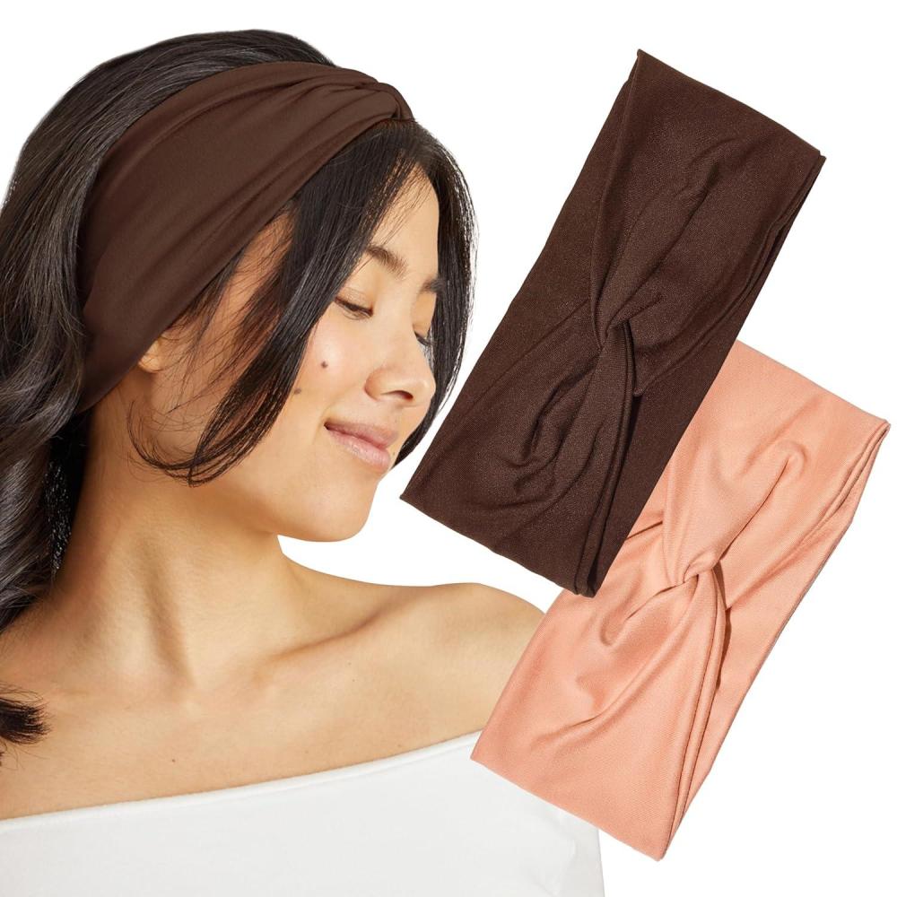 imageKitsch Wide Headbands for Women  Fashion Sports Headband for Workout Yoga Gym Running Exercise  Stretchy Head Bands for Womens Hair  Hair Accessories  Ideal Gifts for Women  Rosewood 2pcsRosewood