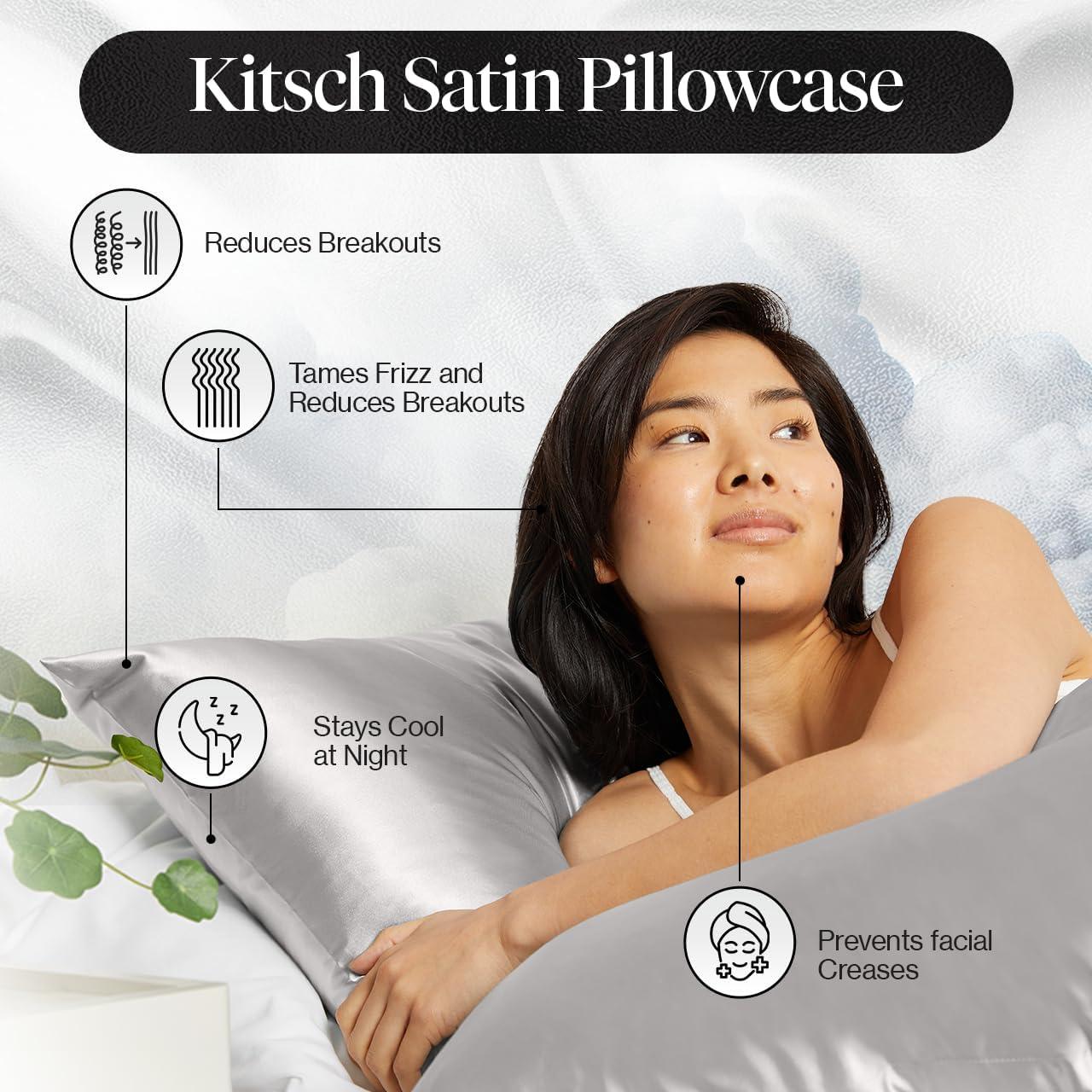 imageKitsch Holiday Satin Pillowcase with Zipper for Hair and Skin Softer Than Silk Pillow Cases 2 Pack Cooling Pillow Covers Machine Washable WrinkleFree Satin Queen Size Set of 2 19quotx26quot BlushSilver