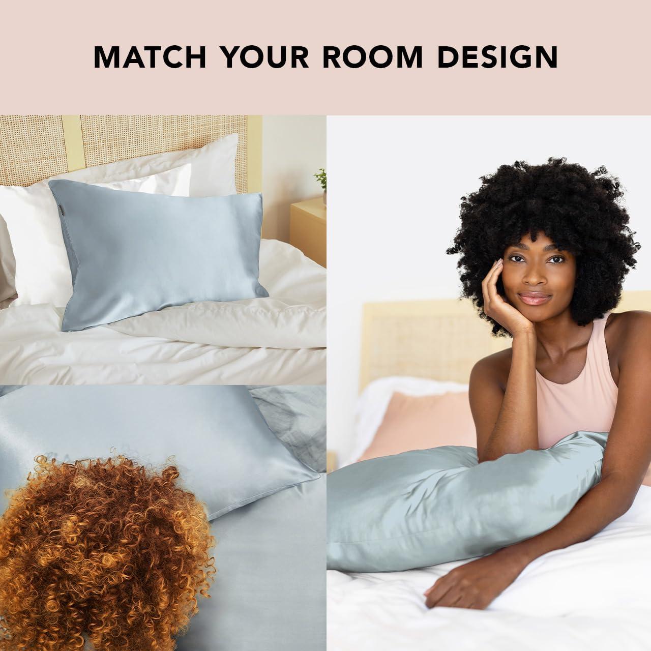 imageKitsch Holiday Satin Pillowcase with Zipper for Hair and Skin Softer Than Silk Pillow Cases 2 Pack Cooling Pillow Covers Machine Washable WrinkleFree Satin Queen Size Set of 2 19quotx26quot BlushHaze Blue