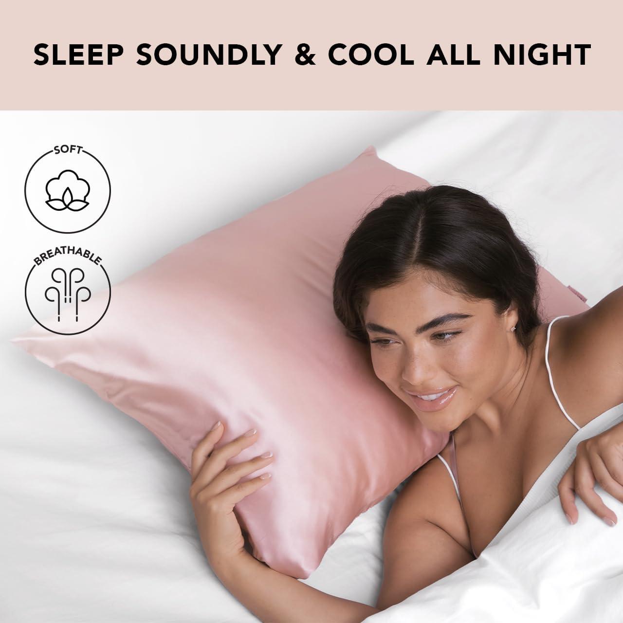 imageKitsch Holiday Satin Pillowcase with Zipper for Hair and Skin Softer Than Silk Pillow Cases 2 Pack Cooling Pillow Covers Machine Washable WrinkleFree Satin Queen Size Set of 2 19quotx26quot BlushBlush