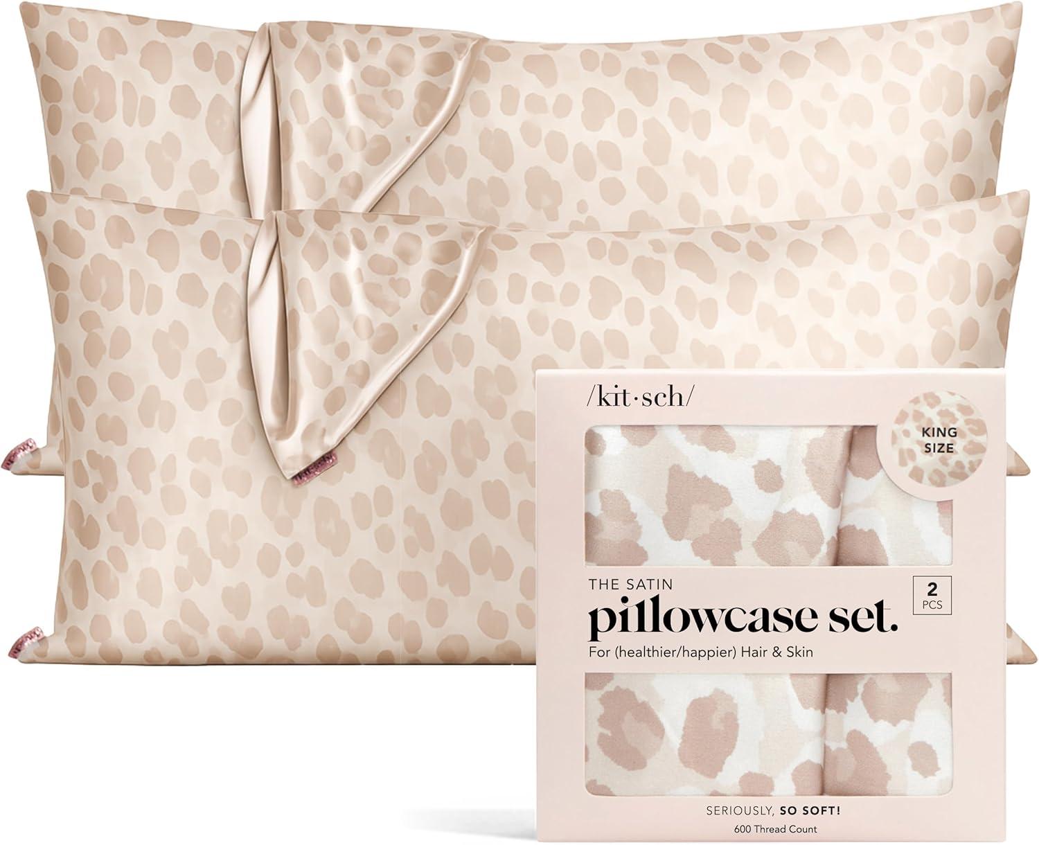 imageKitsch Holiday Satin Pillowcase with Zipper for Hair and Skin Softer Than Silk Pillow Cases 2 Pack Cooling Pillow Covers Machine Washable WrinkleFree Satin Queen Size Set of 2 19quotx26quot BlushLeopard