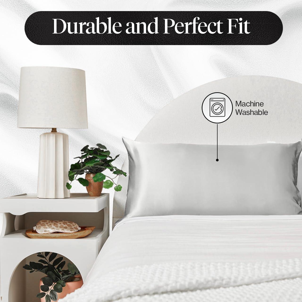 imageKitsch Holiday Satin Pillowcase with Zipper for Hair and Skin Softer Than Silk Pillow Cases 2 Pack Cooling Pillow Covers Machine Washable WrinkleFree Satin Queen Size Set of 2 19quotx26quot BlushSilver