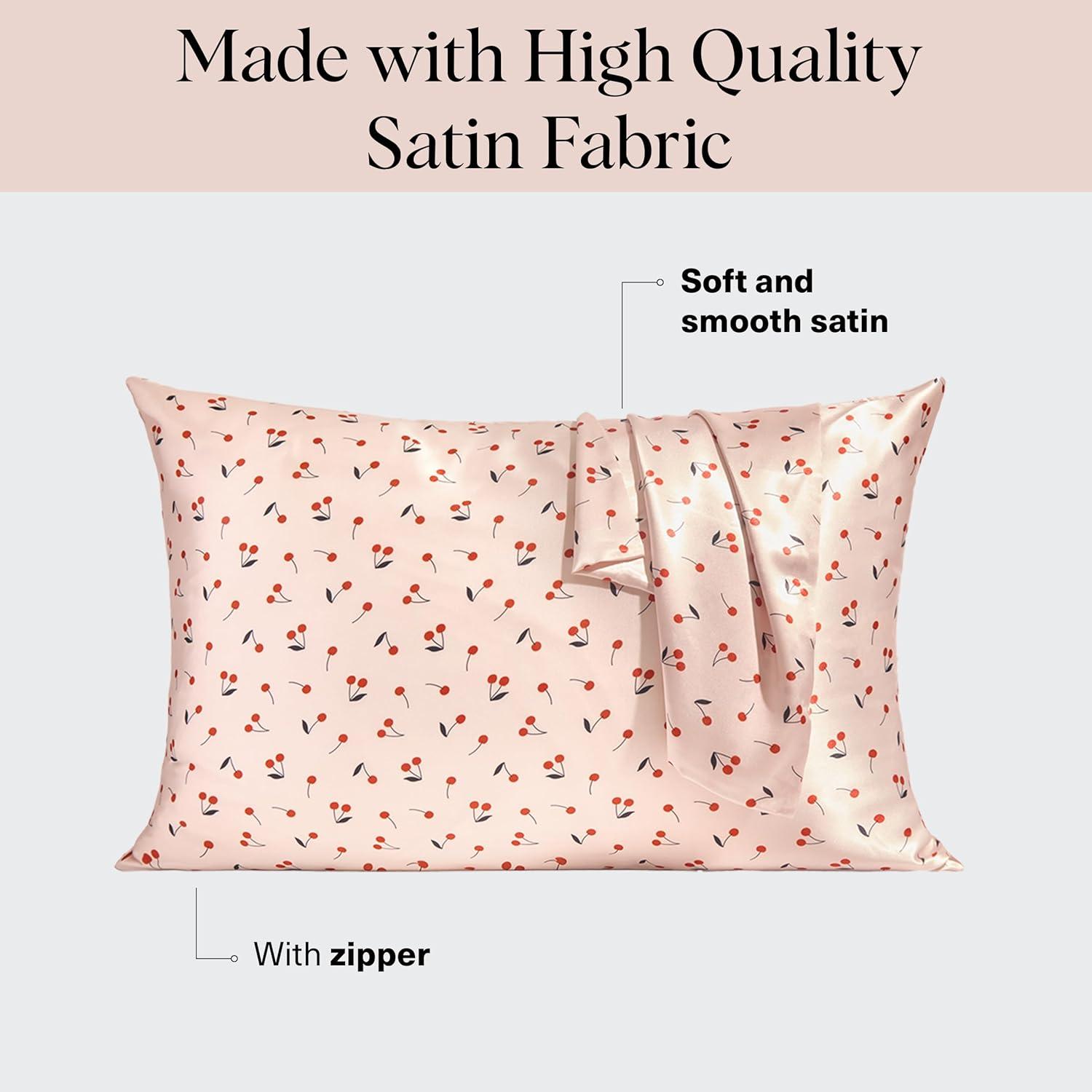 imageKitsch Holiday Satin Pillowcase with Zipper for Hair and Skin Softer Than Silk Pillow Cases 2 Pack Cooling Pillow Covers Machine Washable WrinkleFree Satin Queen Size Set of 2 19quotx26quot BlushCherry Print
