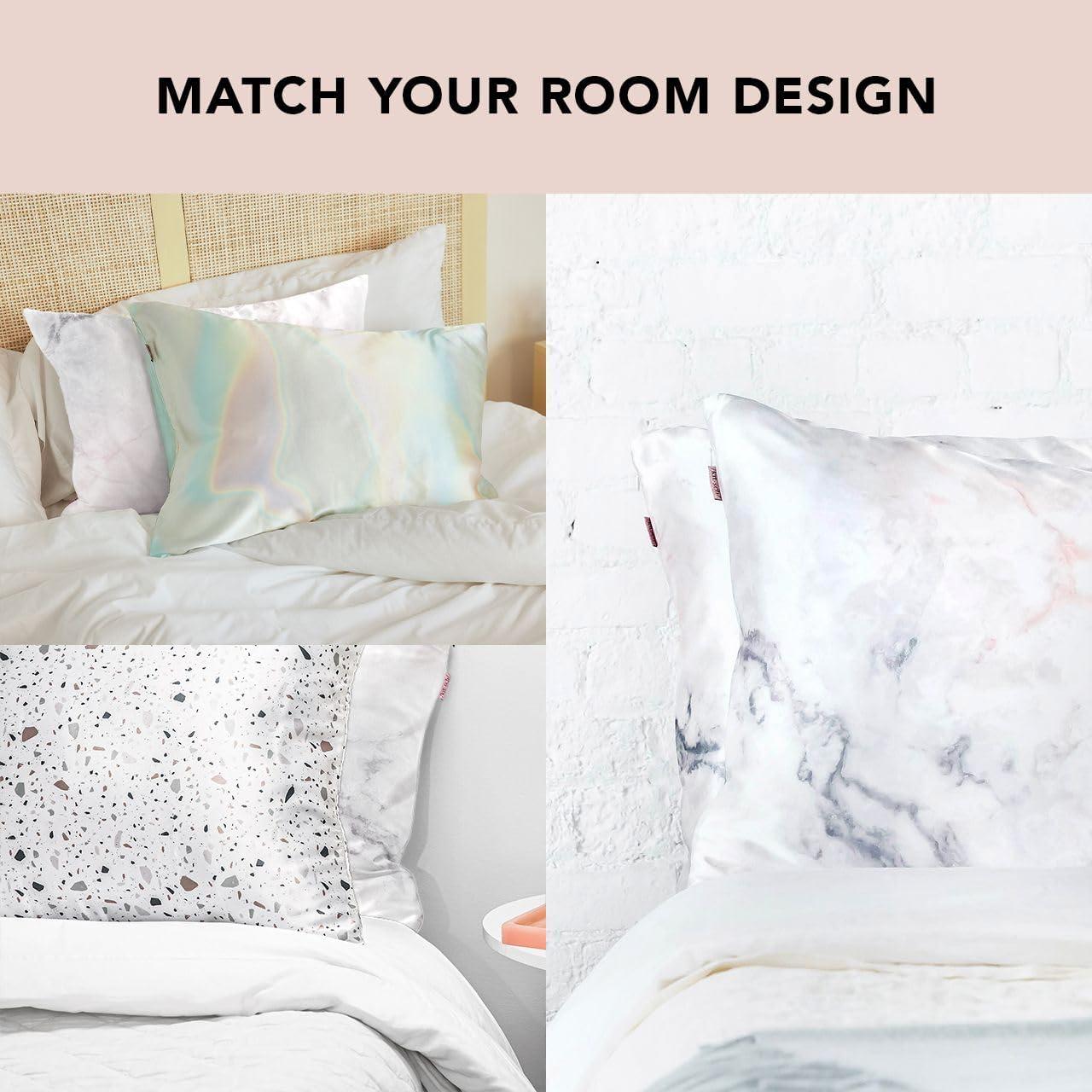 imageKitsch Holiday Satin Pillowcase with Zipper for Hair and Skin Softer Than Silk Pillow Cases 2 Pack Cooling Pillow Covers Machine Washable WrinkleFree Satin Queen Size Set of 2 19quotx26quot BlushMarble