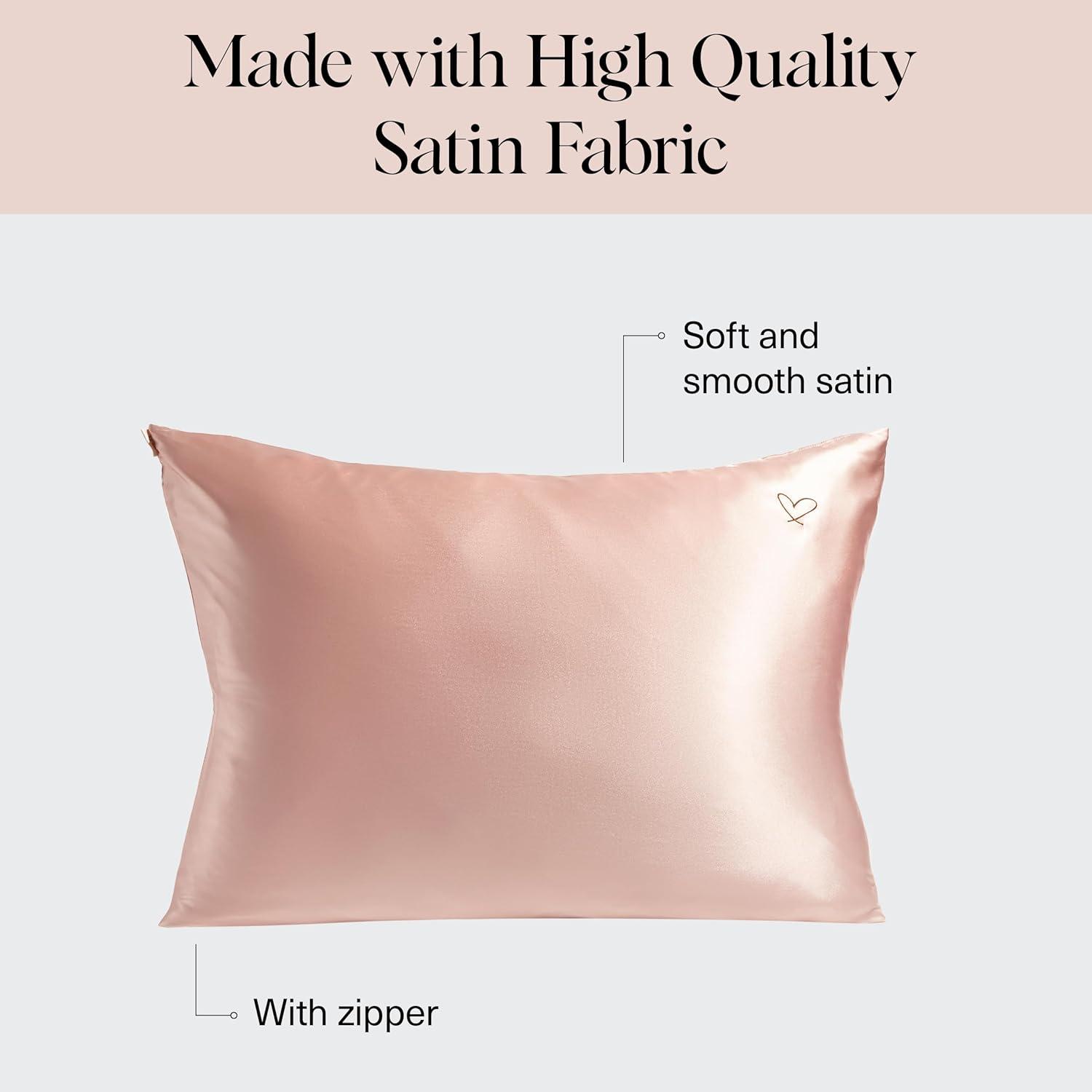 imageKitsch Night time Renewal 3PC Sleep Set Satin Pillowcase with Zipper for Hair ampamp Skin Softer Than Silk QueenStandard Size with Satin Pillow Scrunchie NoDamage Hair Tie and Satin Pillow Eye MaskMulticolor