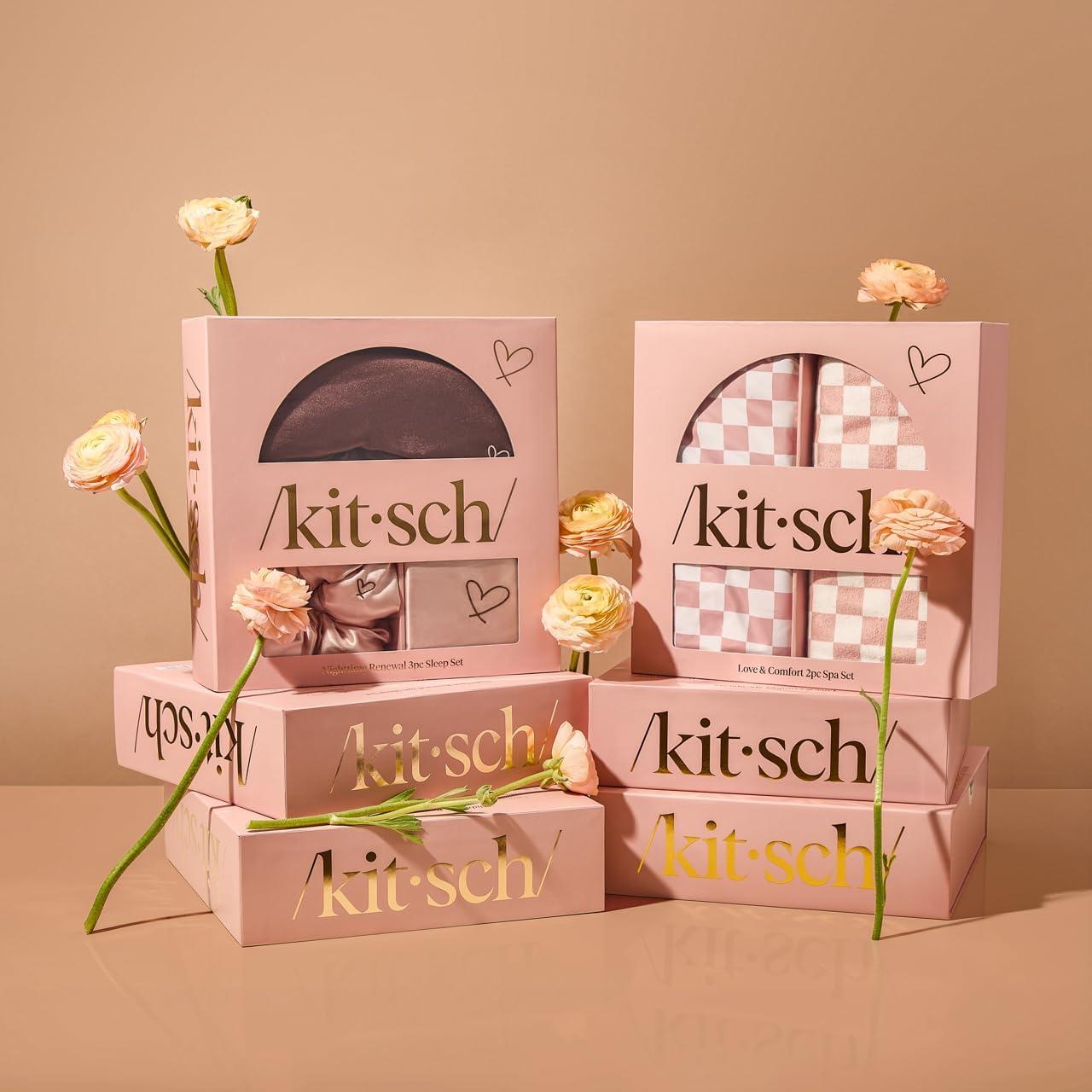 imageKitsch Night time Renewal 3PC Sleep Set Satin Pillowcase with Zipper for Hair ampamp Skin Softer Than Silk QueenStandard Size with Satin Pillow Scrunchie NoDamage Hair Tie and Satin Pillow Eye MaskMulticolor