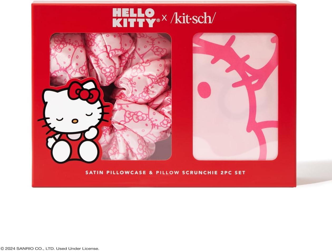 imageKitsch Satin Pillowcase with Zipper for Hair ampamp Skin Softer Than Silk Machine Washable WrinkleFree QueenStandard 19x26 with Satin Scrunchie NoDamage Silk Hair Tie AuraPink Kitty Faces