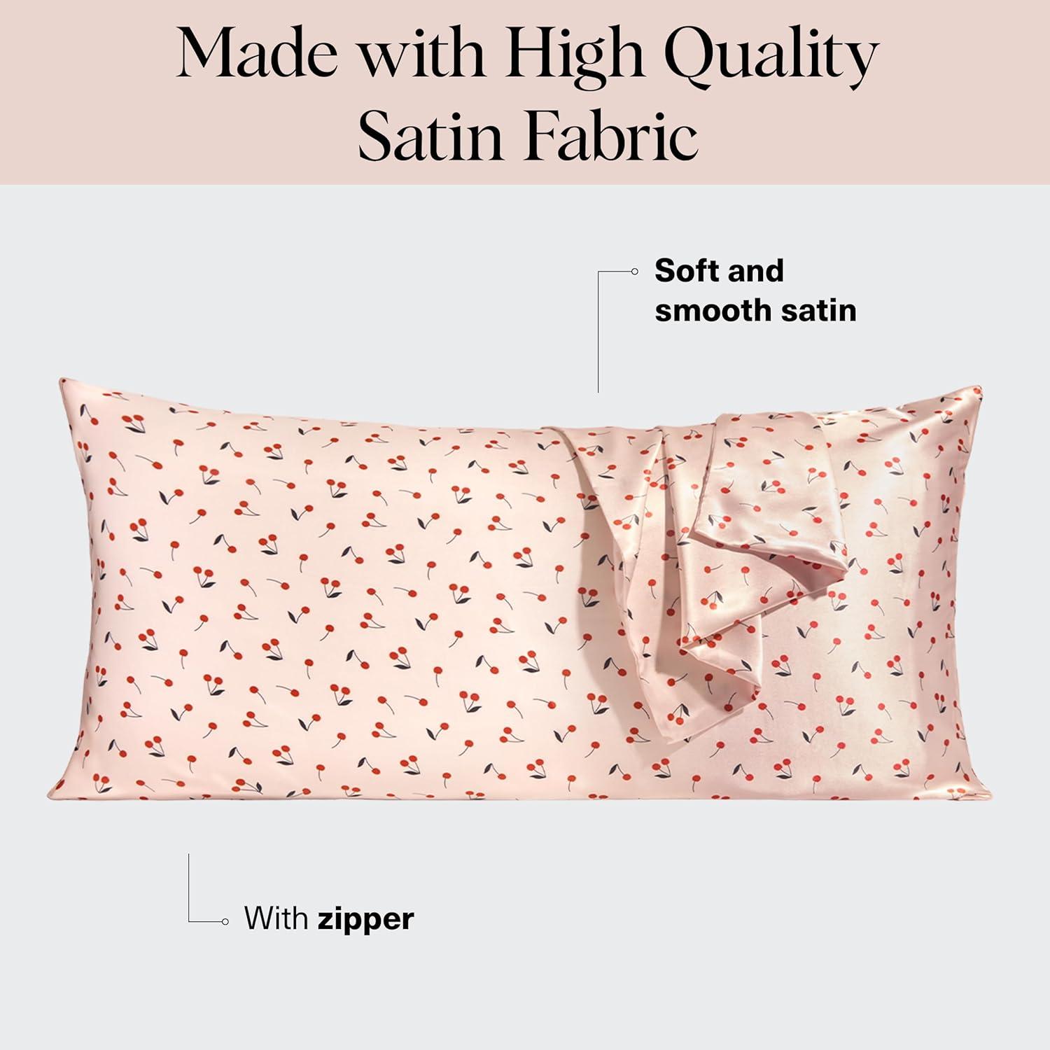 imageKitsch Satin Pillowcase with Zipper for Hair ampamp Skin Softer Than Silk Pillow Cases Queen WrinkleFree Smooth and Cooling Satin Pillow Covers Standard Size 19quotx26quot Aura 2pcsCherry Print