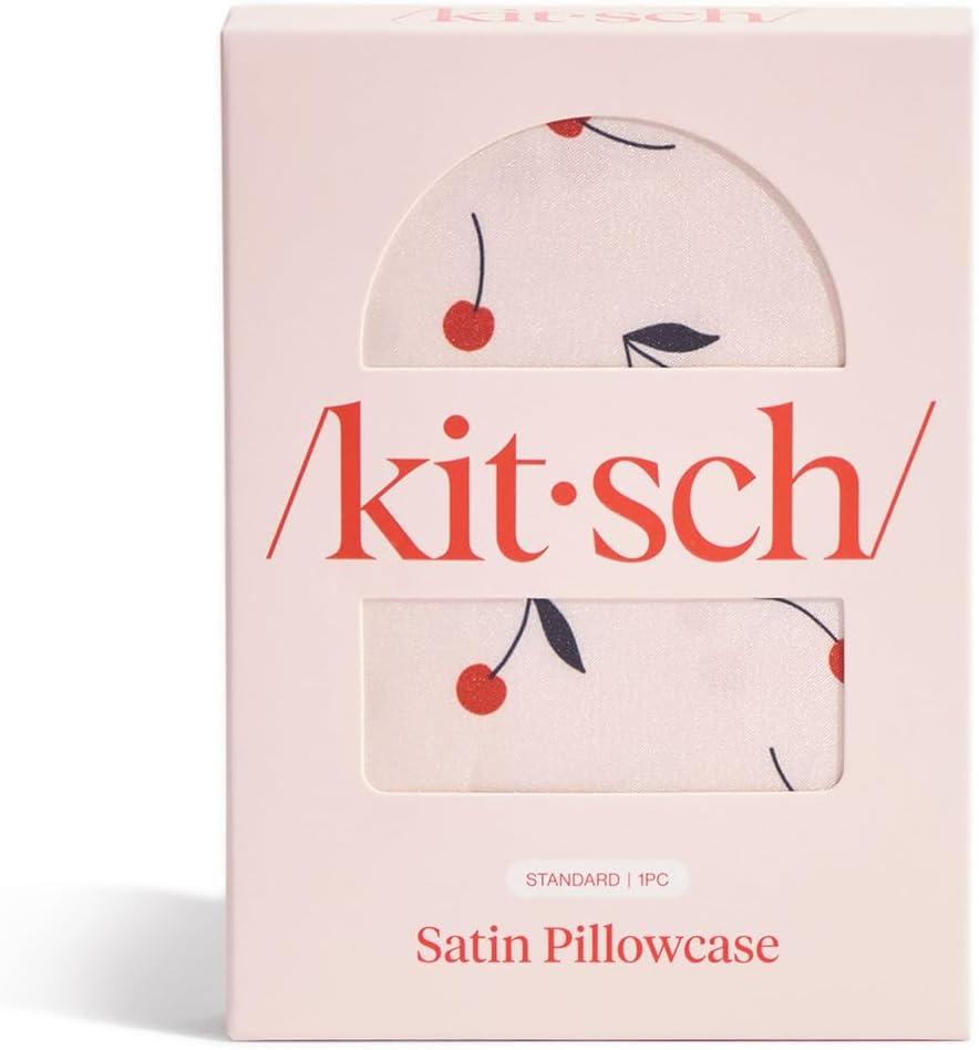 imageKitsch Satin Pillowcase with Zipper for Hair ampamp Skin Softer Than Silk Pillow Cases Queen WrinkleFree Smooth and Cooling Satin Pillow Covers Standard Size 19quotx26quot Aura 2pcsCherry Print