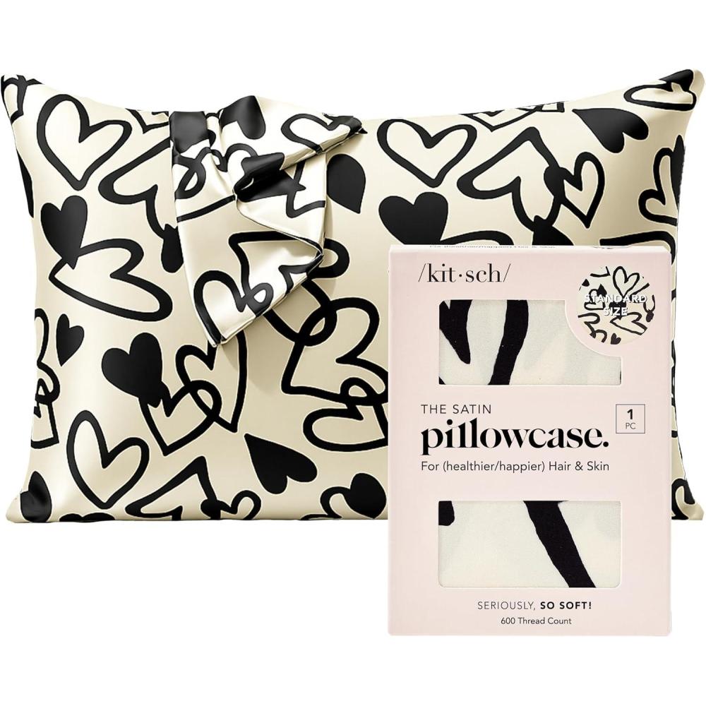 imageKitsch Holiday Satin Pillowcase with Zipper for Hair and Skin Softer Than Silk Pillow Cases 2 Pack Cooling Pillow Covers Machine Washable WrinkleFree Satin Queen Size Set of 2 19quotx26quot BlushHeart