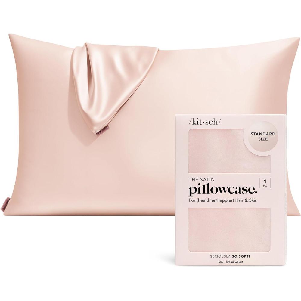 imageKitsch Satin Pillowcase with Zipper for Hair ampamp Skin Softer Than Silk Pillow Cases Queen WrinkleFree Smooth and Cooling Satin Pillow Covers Standard Size 19quotx26quot  Aura 2pcsBlush