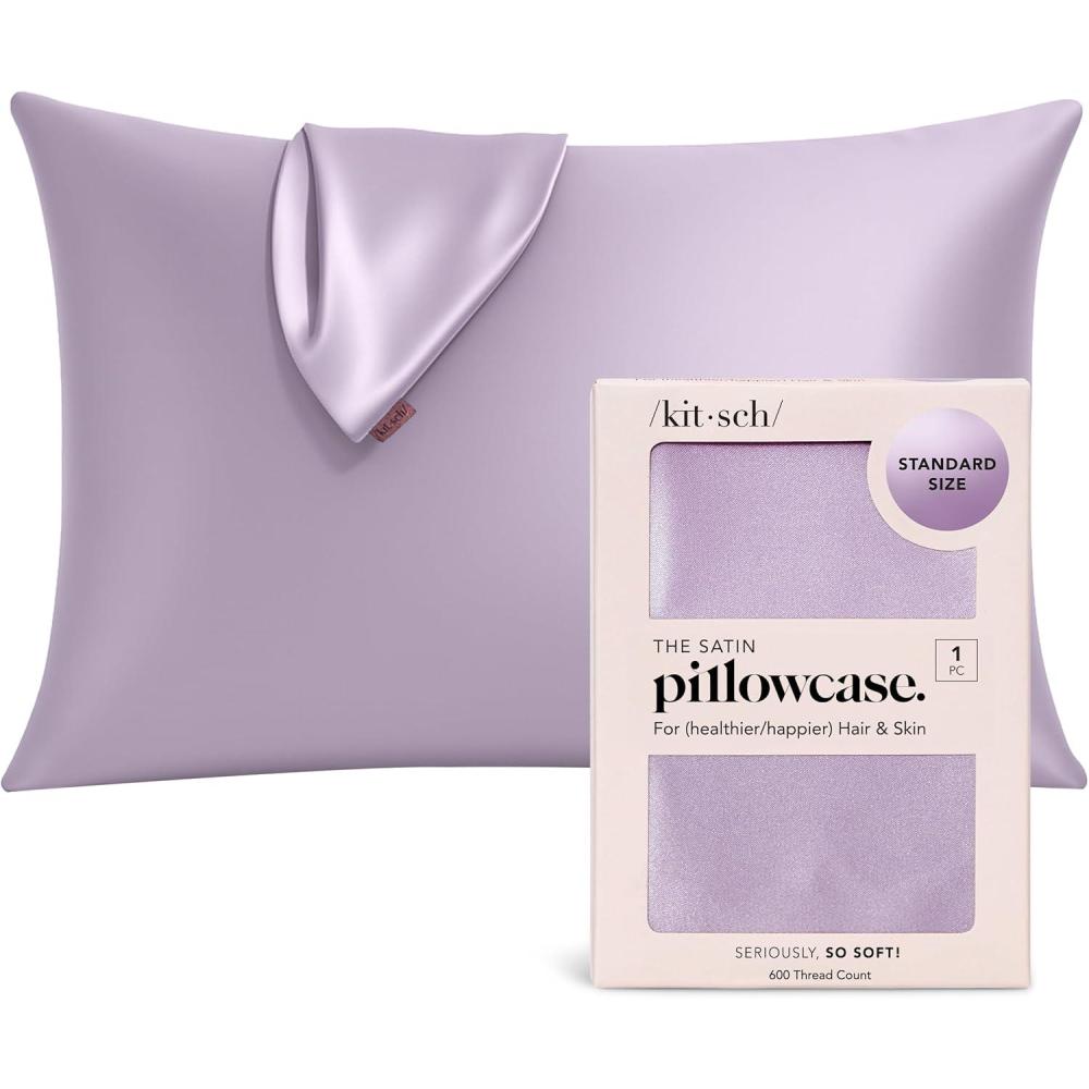 imageKitsch Satin Pillowcase with Zipper for Hair ampamp Skin Softer Than Silk Pillow Cases Queen WrinkleFree Smooth and Cooling Satin Pillow Covers Standard Size 19quotx26quot  Aura 2pcsLavender