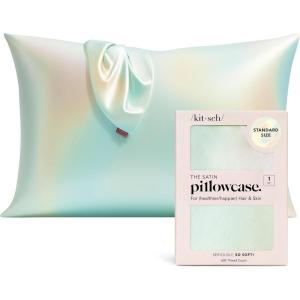 Kitsch Satin Pillowcase with Zipper for Hair & Skin, Softer Than Silk Pillow Cases Queen, Wrinkle-Free, Smooth and Cooling Satin Pillow Covers, Standard Size 19″x26″ – Aura, 2pcs(Aura)